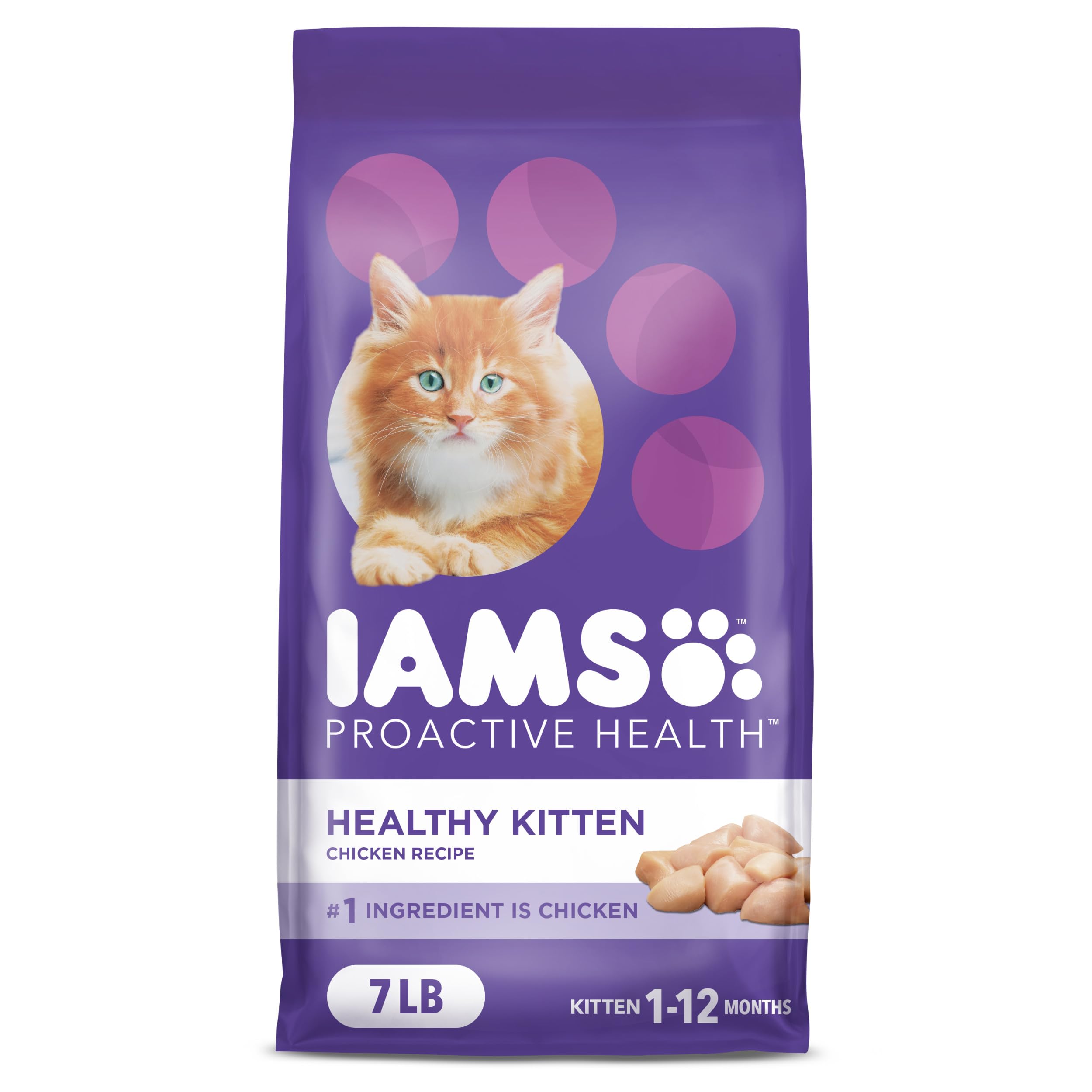 IAMS PROACTIVE HEALTH Dry Cat Food for Kittens - Chicken Recipe, 7 lb Bag - Supports Immune System & Healthy Growth - Perfect for Growing Kittens at Home