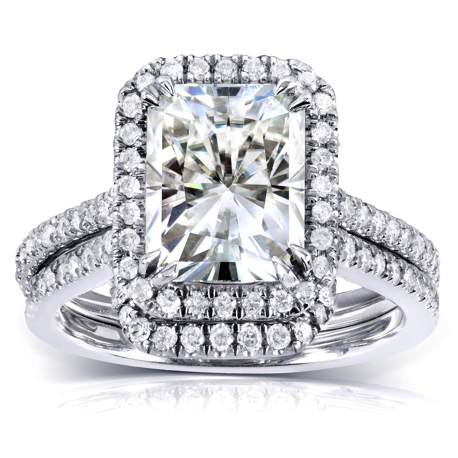 Kobelli Radiant-Cut Moissanite Engagement Ring & Wedding Band Set 3.1/6 CTW 14K White Gold - Perfect for Proposals, Anniversaries & Bridal Jewelry