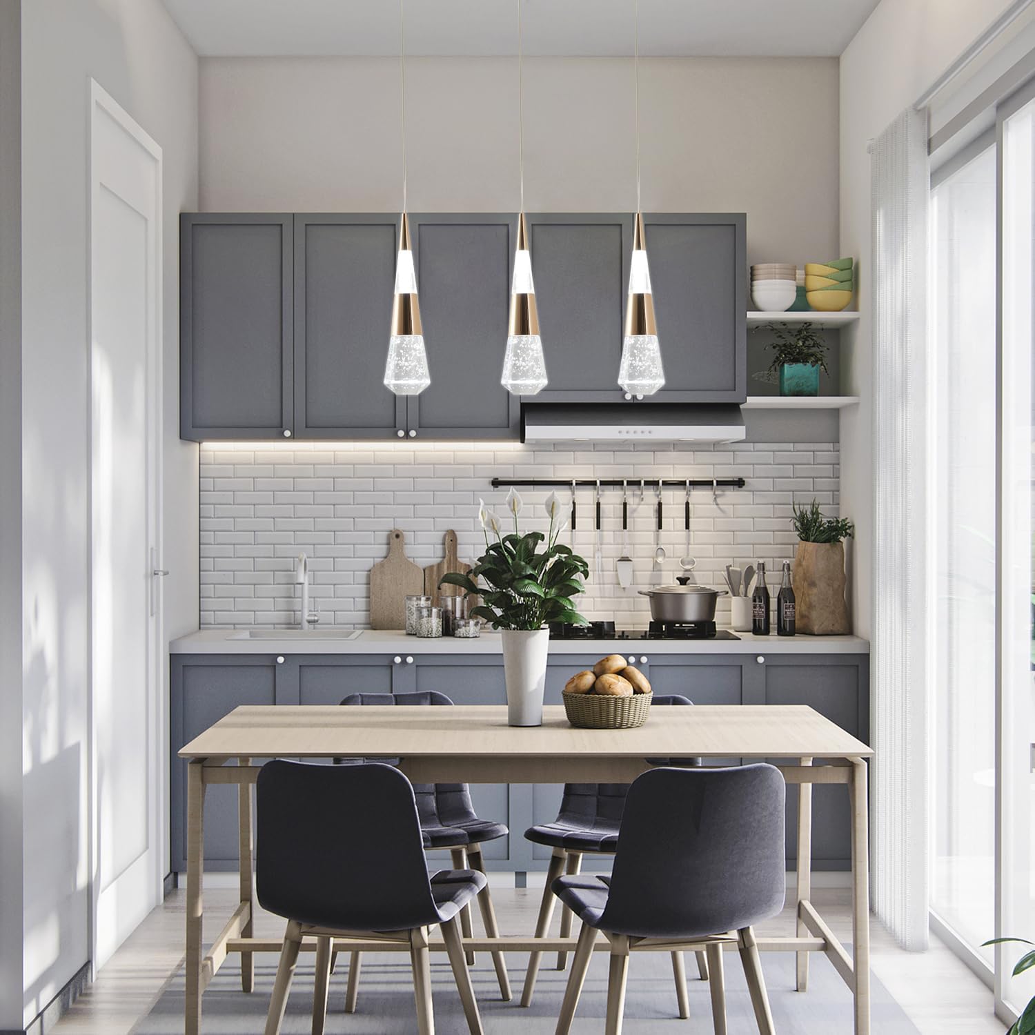 Modern Gold LED Pendant Lights 3-Pack - Kitchen Island & Dining Room Lighting