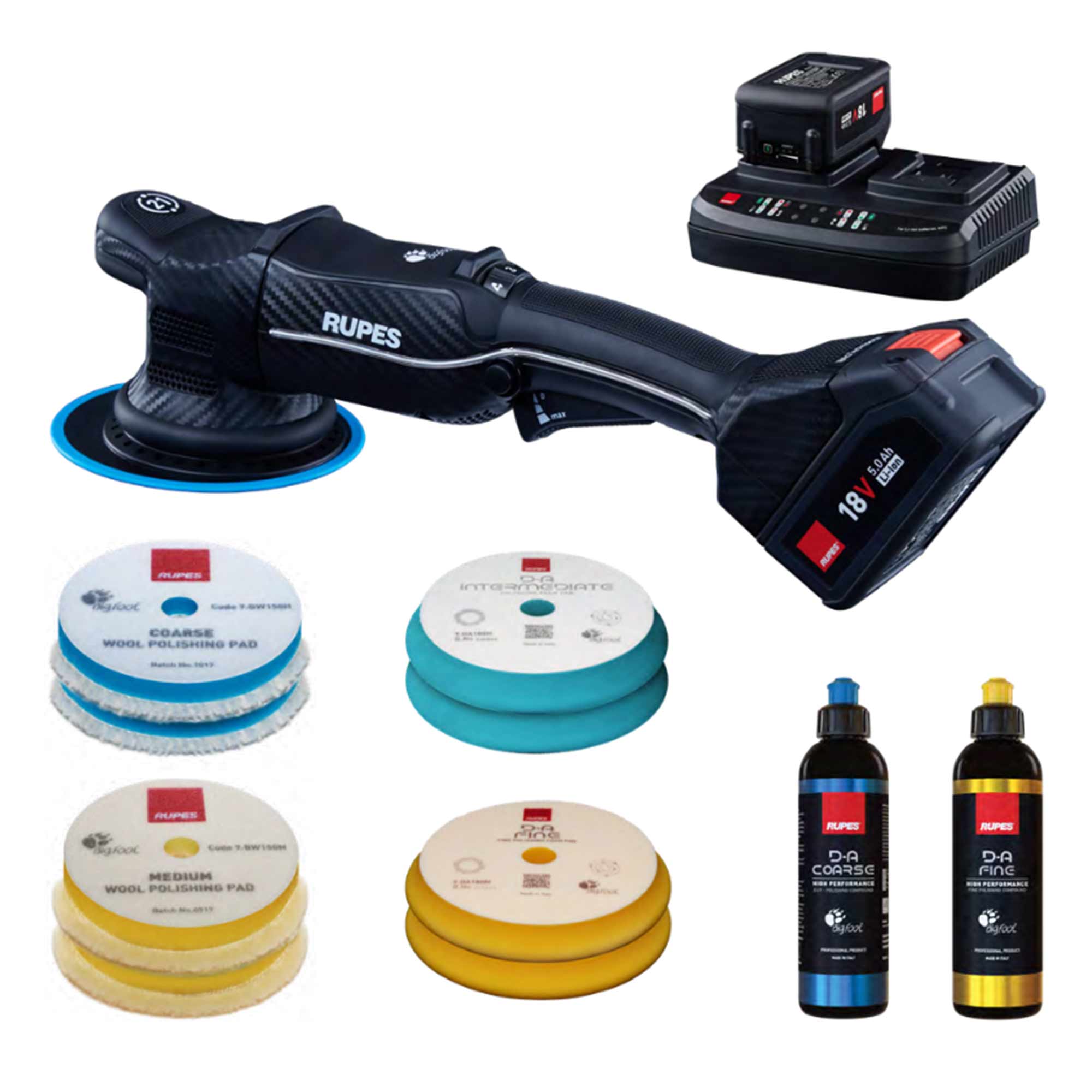 RUPES BigFoot iBrid HLR21 Kit - Professional Cordless Polisher for Car Detailing & Paint Correction | Perfect for Auto Shops & DIY Enthusiasts