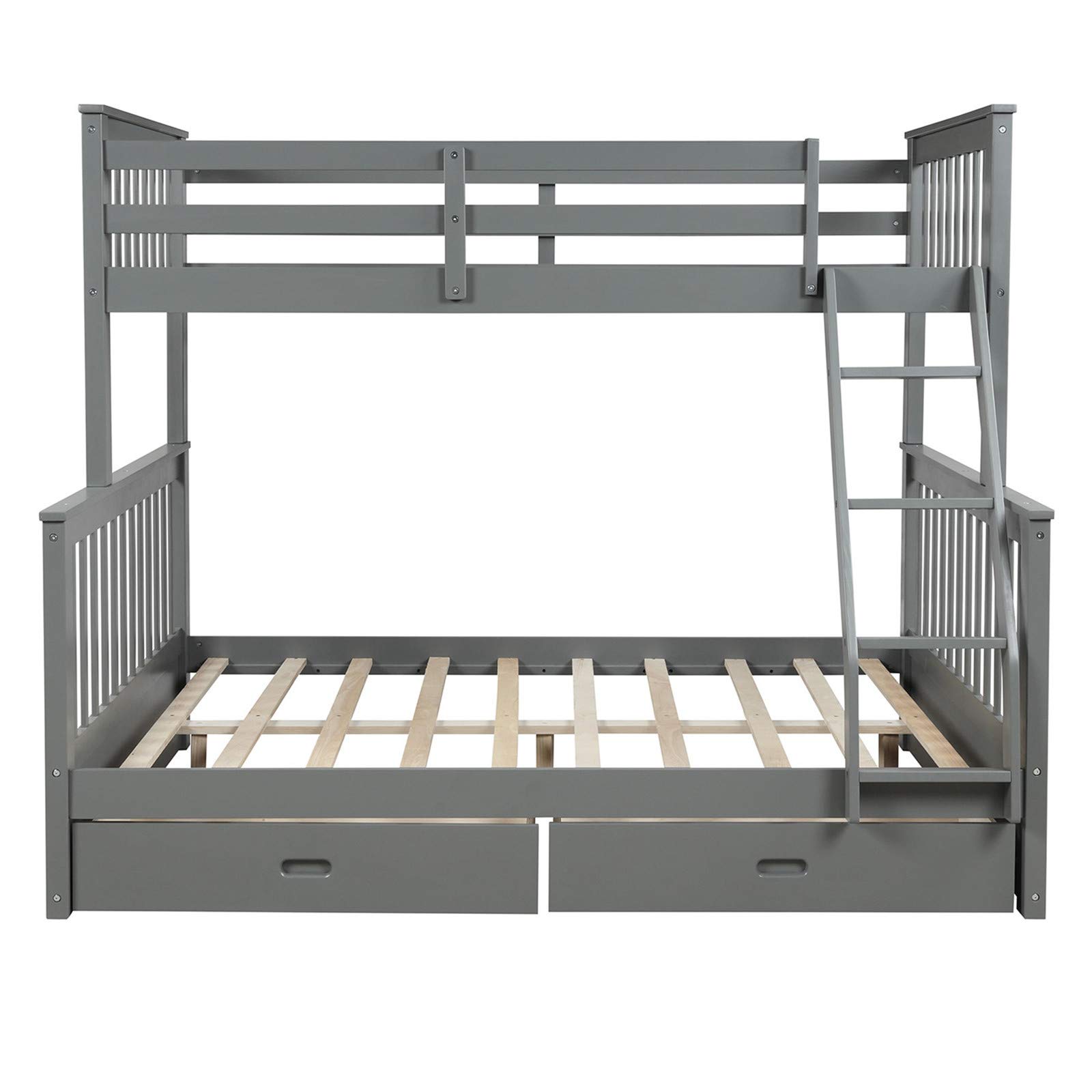 Harper & Bright Twin-Over-Full Bunk Bed with Drawers - Gray Kids Wood Bed Frame for Small Spaces