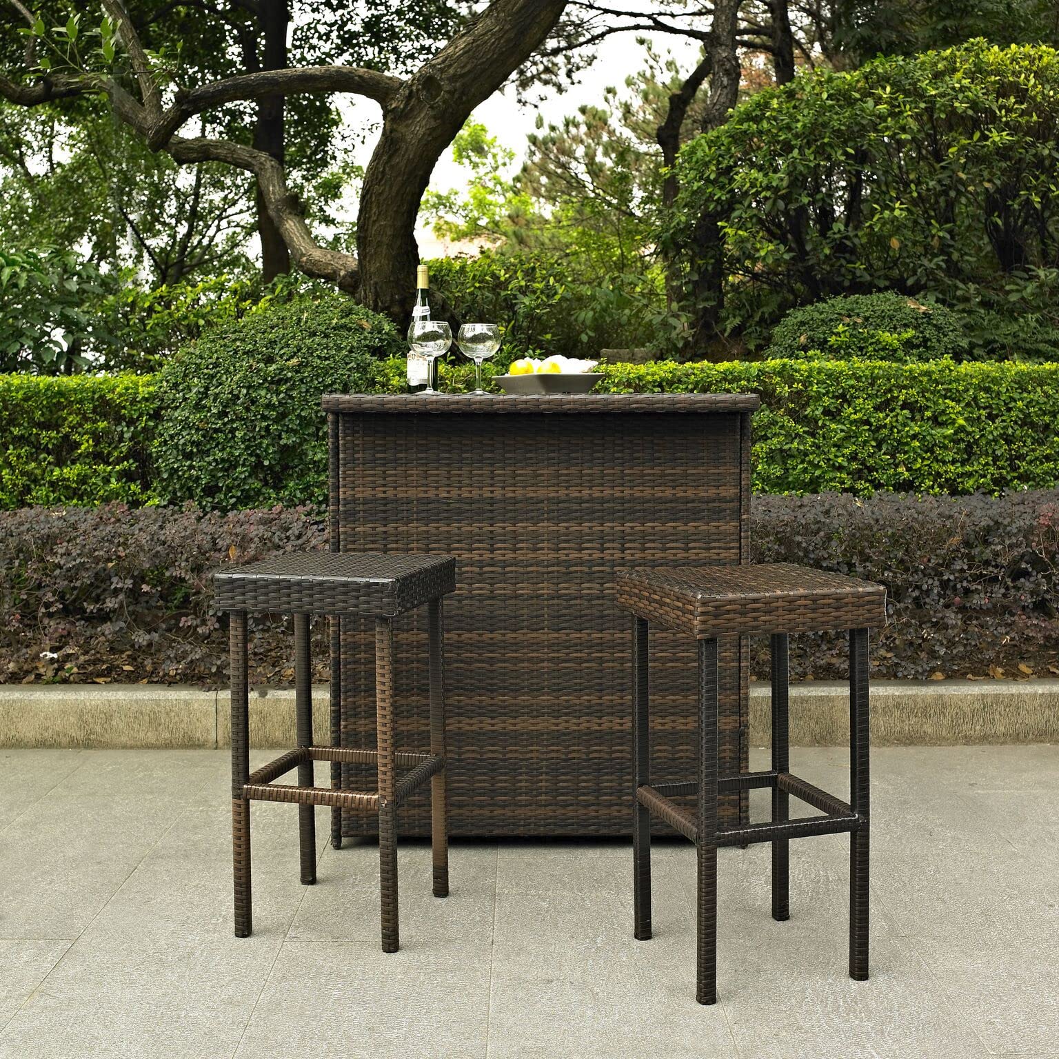 Crosley Furniture Palm Harbor Wicker Outdoor Bar Stools - Set of 2, Brown Patio Bar Height Chairs for Backyard, Deck, Balcony, Poolside & Outdoor Dining - Weather-Resistant Rattan Barstools for Entertaining