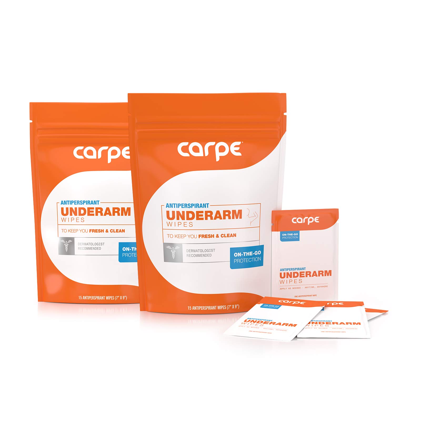 Carpe On-the-Go Antiperspirant Underarm Wipes - 2 Pack (60 Wipes) | Sweat Blocking, Odor Control & Cleansing | Residue-Free, Individually Wrapped | Perfect for Travel, Gym & Active Lifestyle