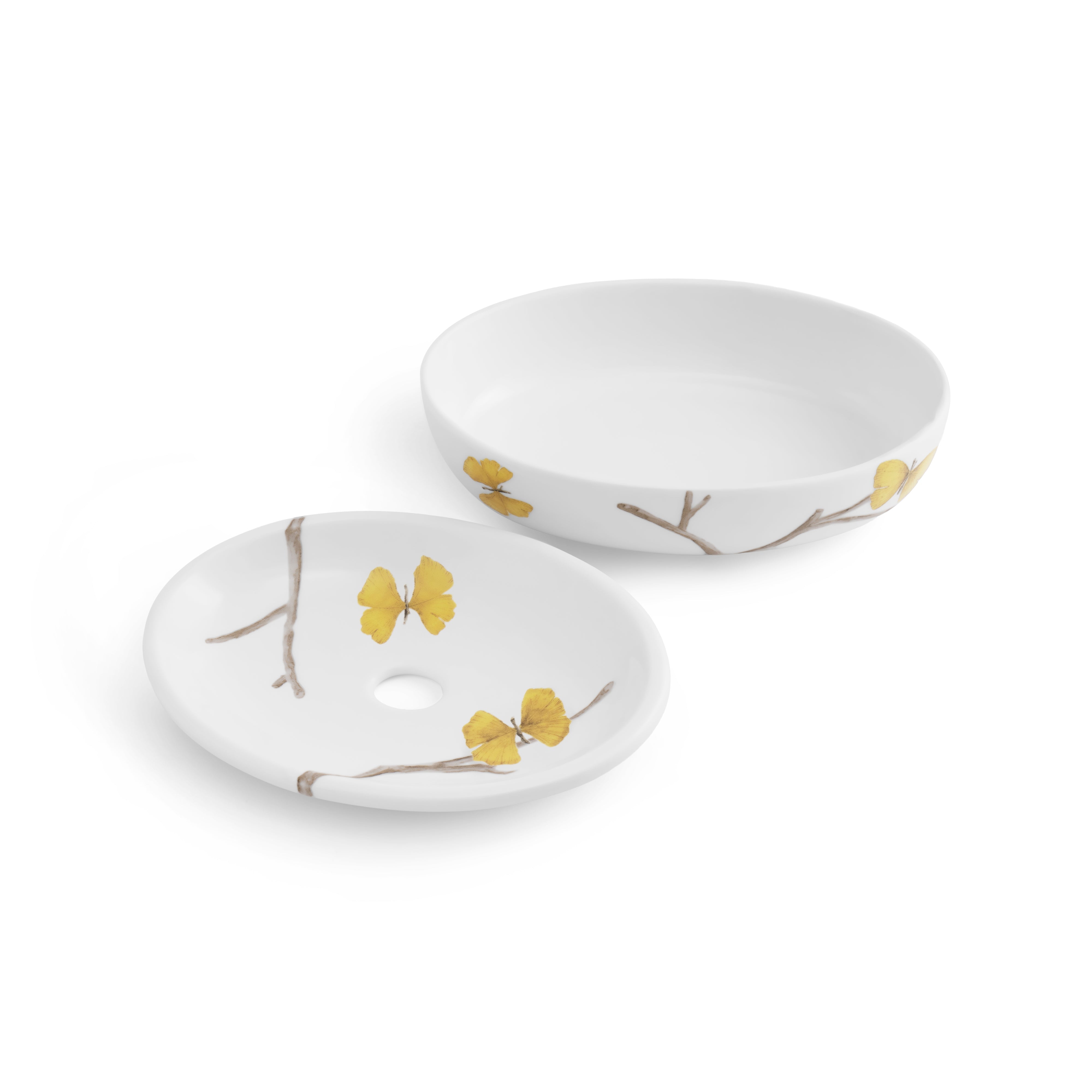 Butterfly Ginkgo Porcelain Bathroom Set - Elegant Soap Dish, Toothbrush Holder & Tumbler for Spa-Like Luxury at Home