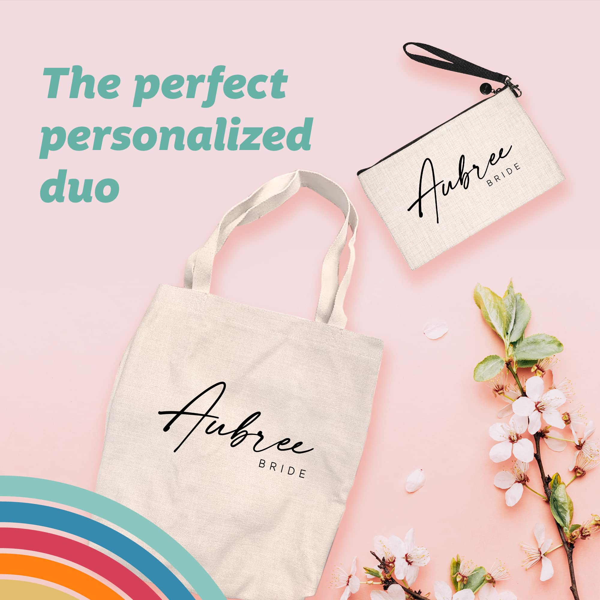 Personalized Bridesmaid Bag Set - Custom Graphic Canvas Tote & Cosmetic Bag - Unique Wedding Party Gifts for Bridesmaids - Perfect for Bachelorette Parties & Bridal Showers