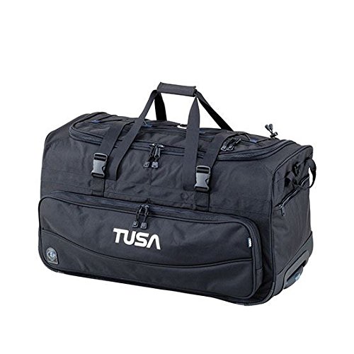TUSA Dive Gear Roller Duffle Bag - Waterproof Scuba Diving Travel Bag with Mesh Backpack (Black & Cobalt Blue) - Perfect for Scuba Trips, Beach Vacations & Water Sports