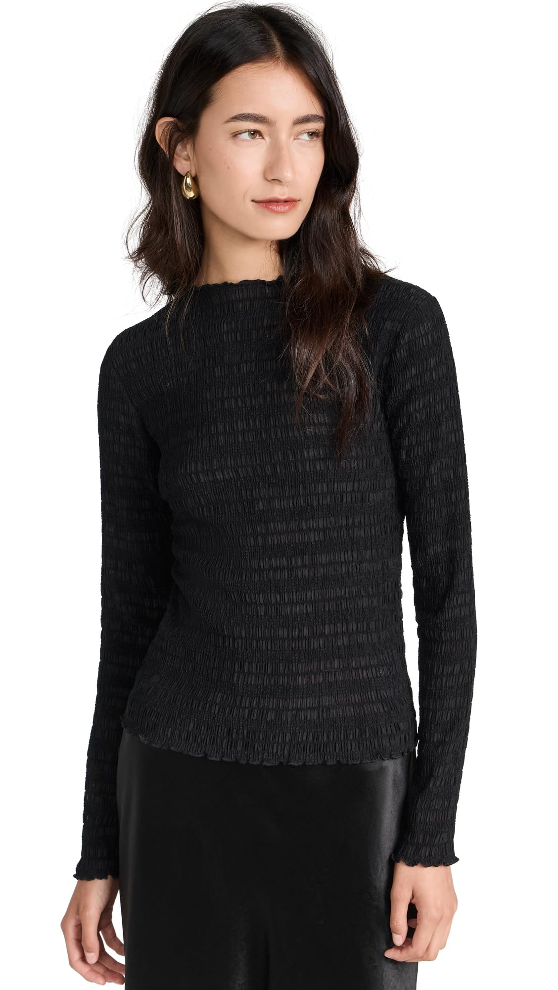 Vince Women's Long Sleeve Smocked Blouse - Elegant Ruffled Tunic Top for Work, Date Night & Special Occasions