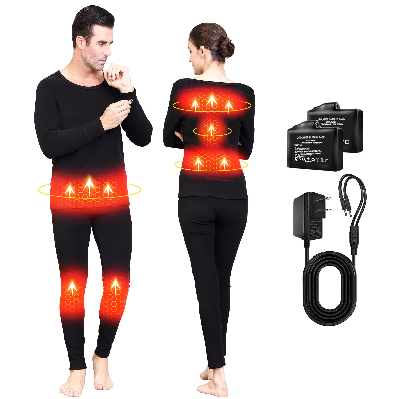 Electric Heated Thermal Underwear Set for Men & Women - Winter Warm Long Johns Base Layer for Outdoor Sports & Cold Weather Activities | Perfect for Skiing, Hiking, Camping & Winter Work