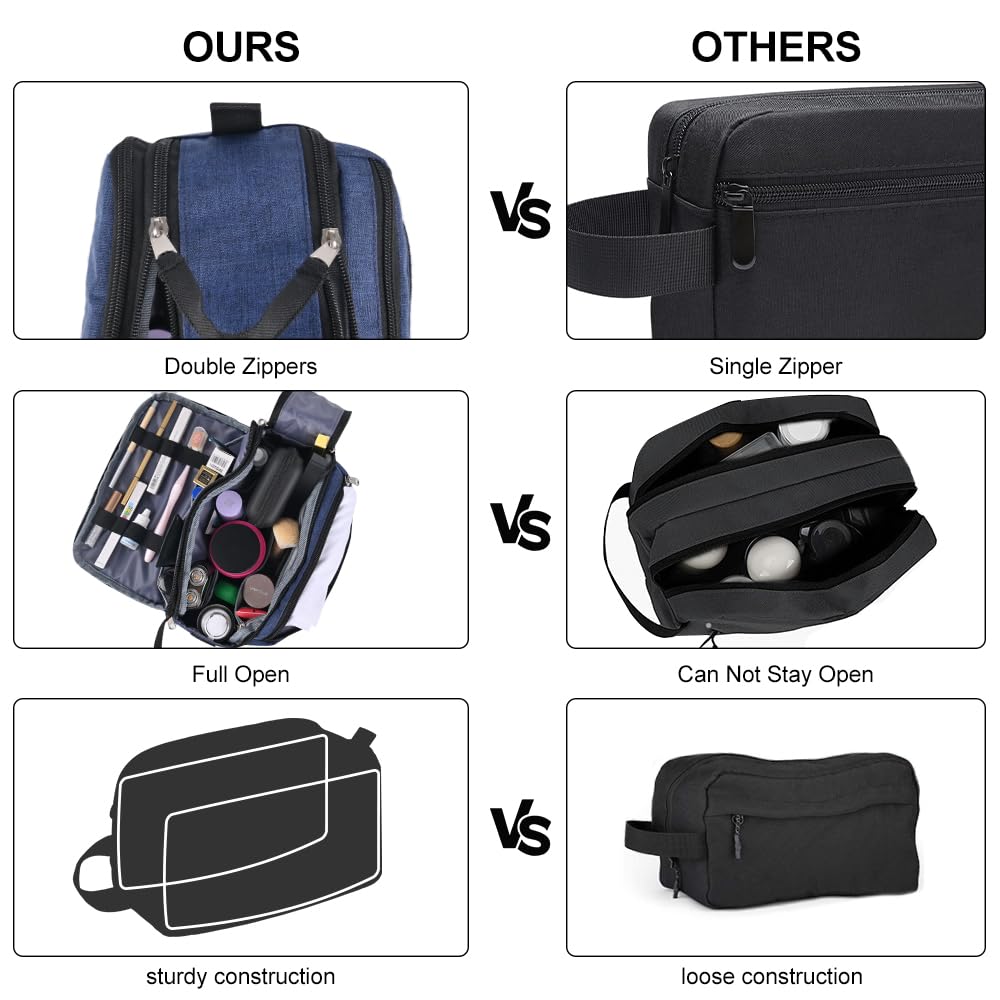 Waterproof Travel Toiletry Bag for Men - Navy Blue Dopp Kit with Multiple Pockets for Shaving Essentials & Grooming Accessories - Perfect for Business Trips, Gym, Camping & Daily Use