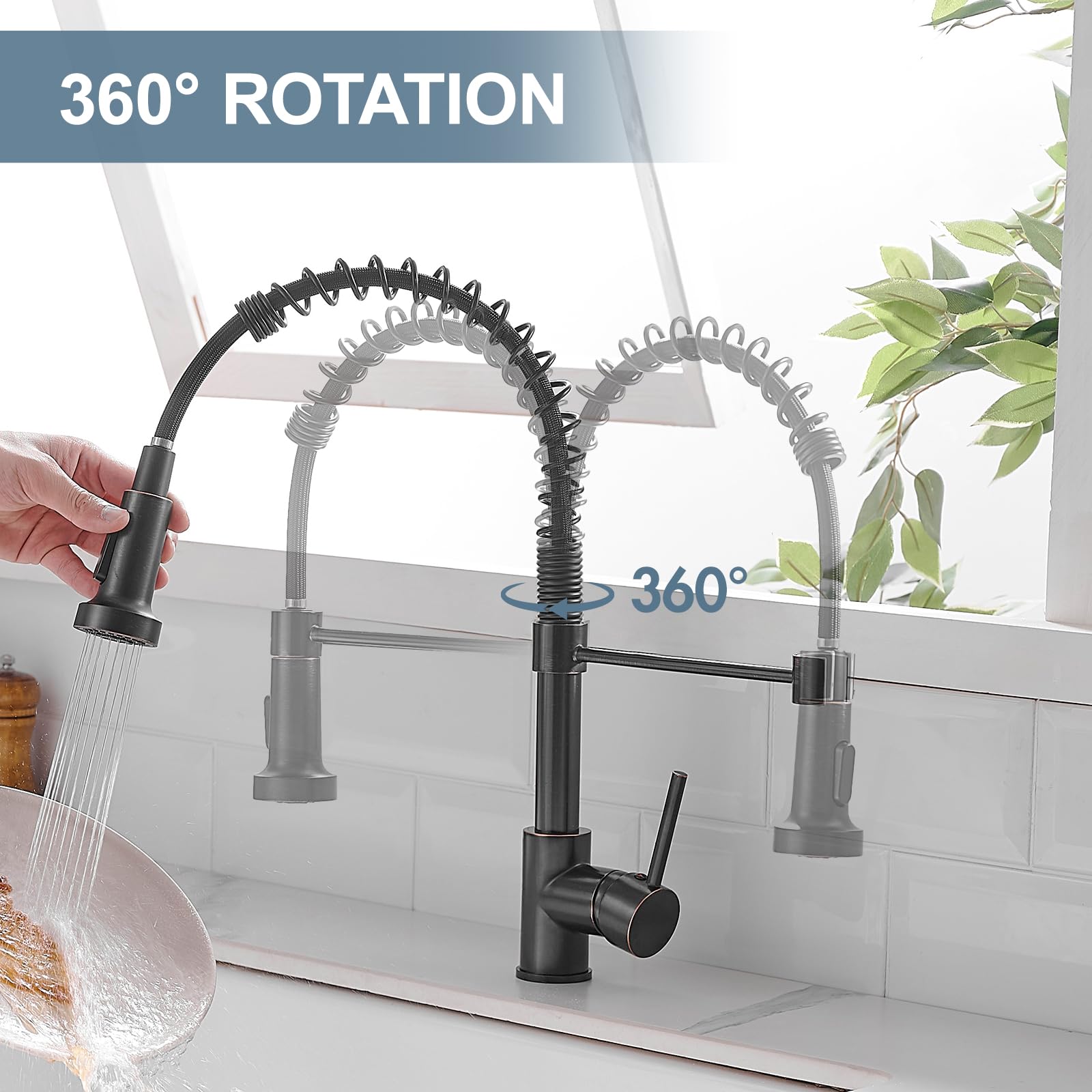 Oil Rubbed Bronze Kitchen Faucet - Commercial Single Handle Pull Down Sprayer Faucet for Sink, Single Hole Mount, Vintage Style (Perfect for Restaurant, Bar & Home Kitchen Use)