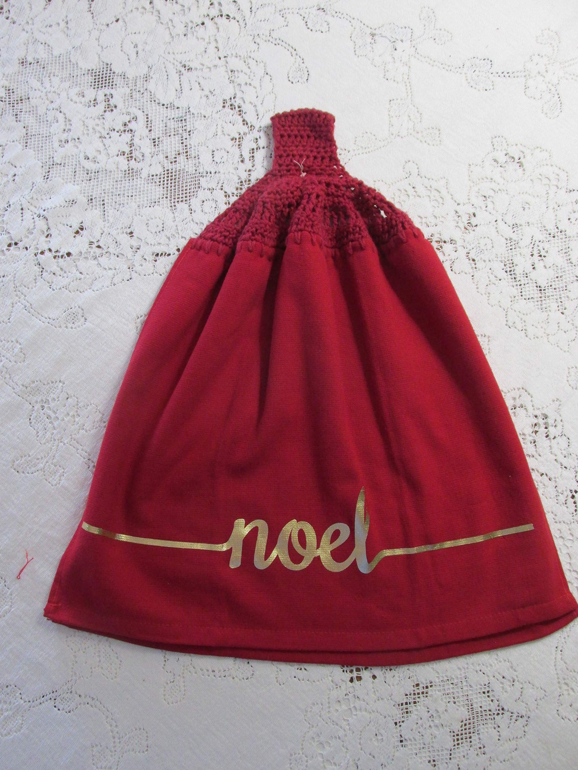 Premium Red & Gold Christmas Double-Layer Holiday Kitchen Towel - Ultra Absorbent Dark Red Cotton Crochet Hanging Towel for Festive Decor & Gift Giving