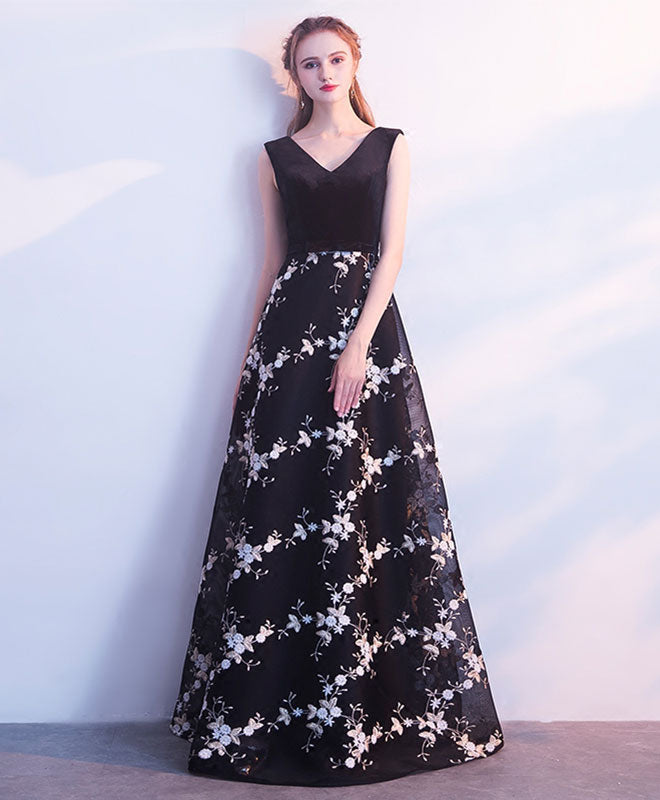 Elegant Black V-Neck Long Prom Dress for Women - Formal Evening Gown for Homecoming, Ball & Special Occasions