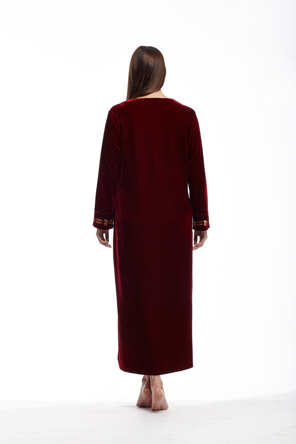 LA CERA Women's Velvet Embroidered Dress - Elegant Scoop Neck Long Sleeve Party Gown with Side Pockets | Hand Wash Only | Perfect for Holiday Parties, Weddings & Special Occasions
