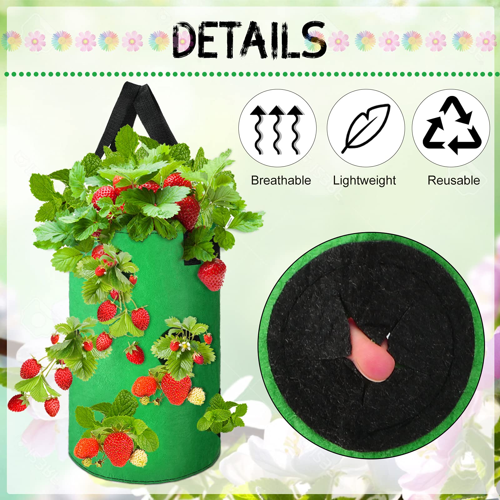 **Honeydak 3-Pack Upside Down Hanging Garden Planter - Aeration Fabric Grow Bags for Tomatoes, Strawberries, Herbs & Vegetables (13 Holes Style) - Perfect for Balcony, Patio & Small Space Gardening**