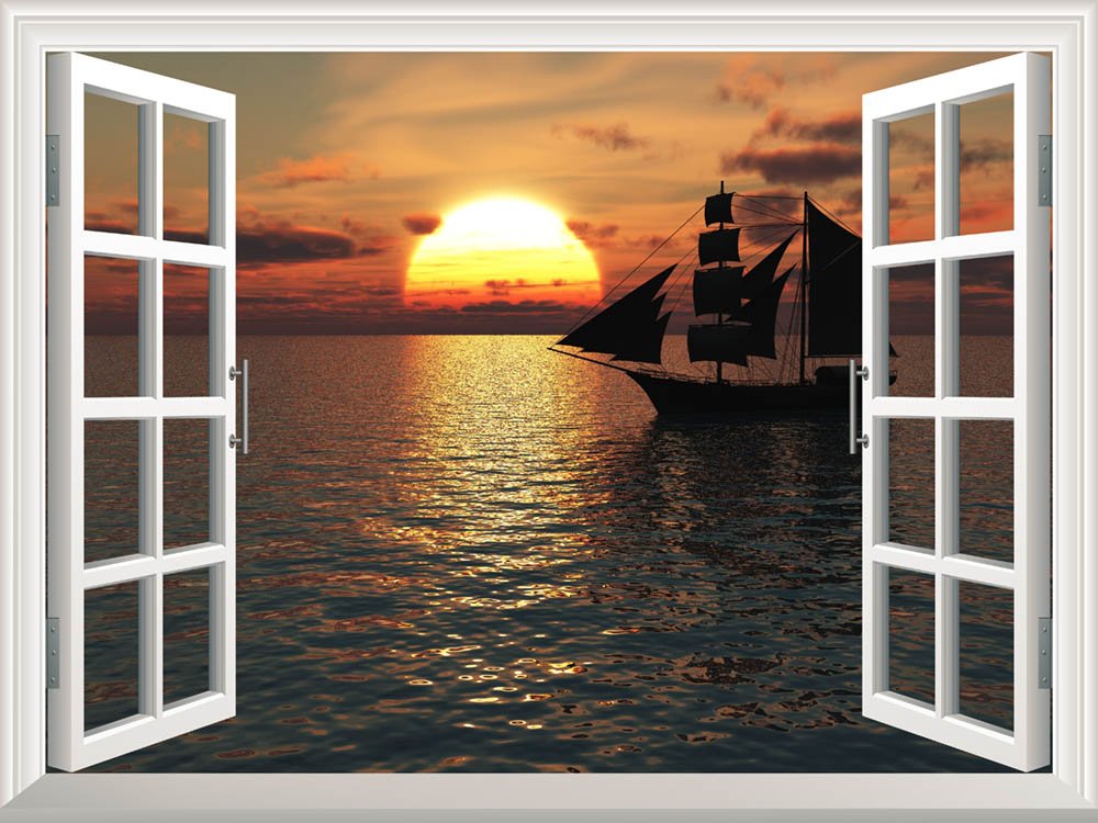 Wall26 Removable Wall Sticker - Sunset Old Merchant Ship at Sea Mural | 24