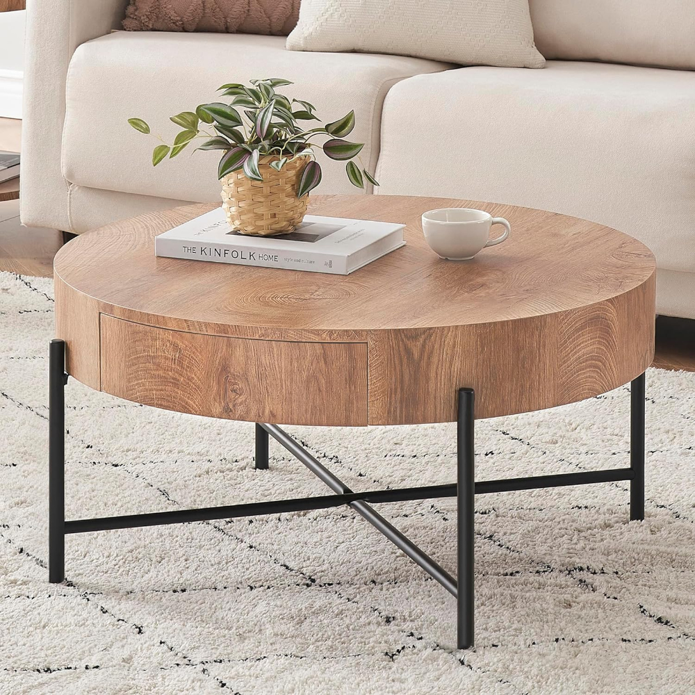 Premium American Oak Felled Round Coffee Table 810mm - Modern Living Room Furniture for Home & Office Decor
