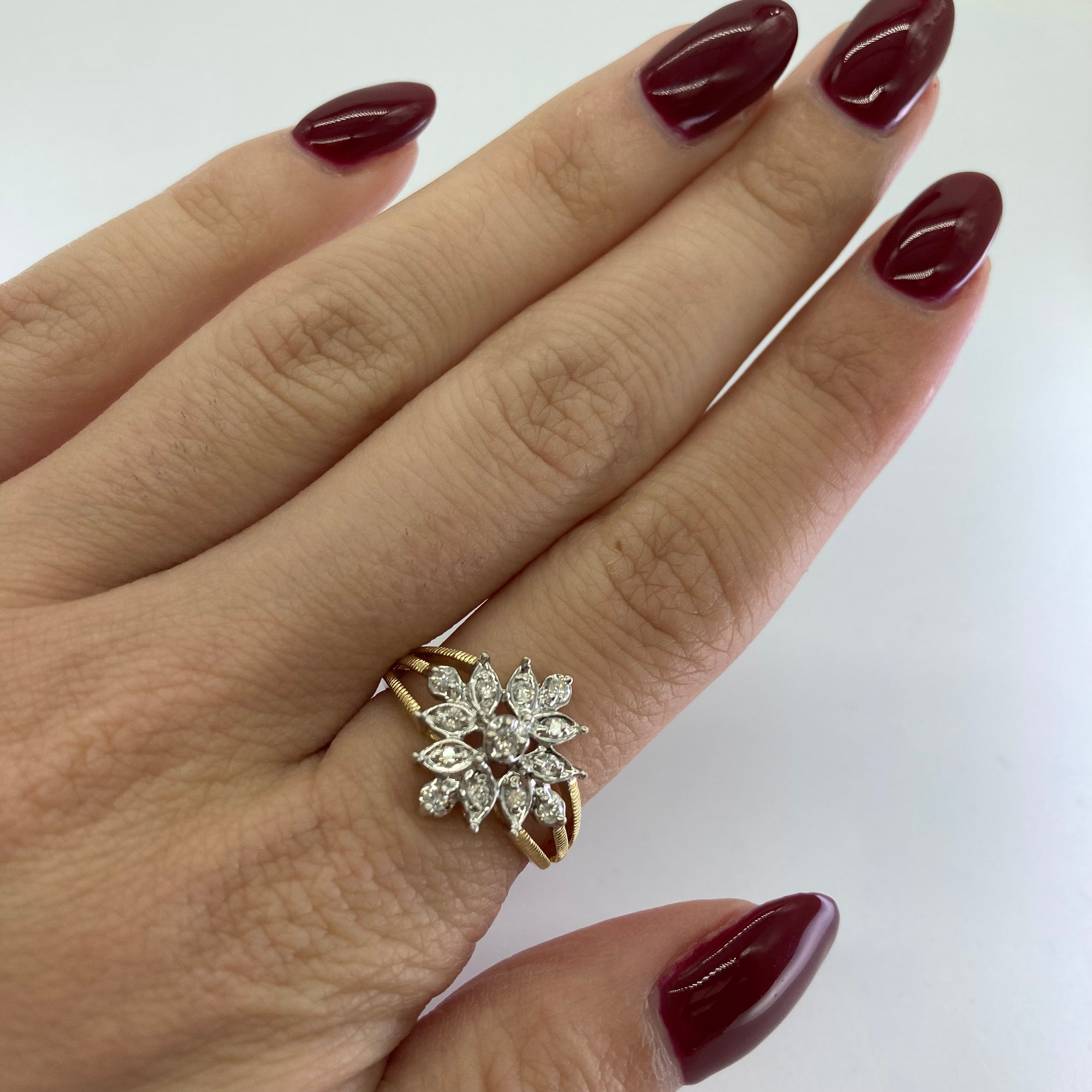 0.14ctw Split Shank Diamond Floral Ring - Size 6.75 | Elegant Engagement, Wedding & Anniversary Jewelry Gift for Women