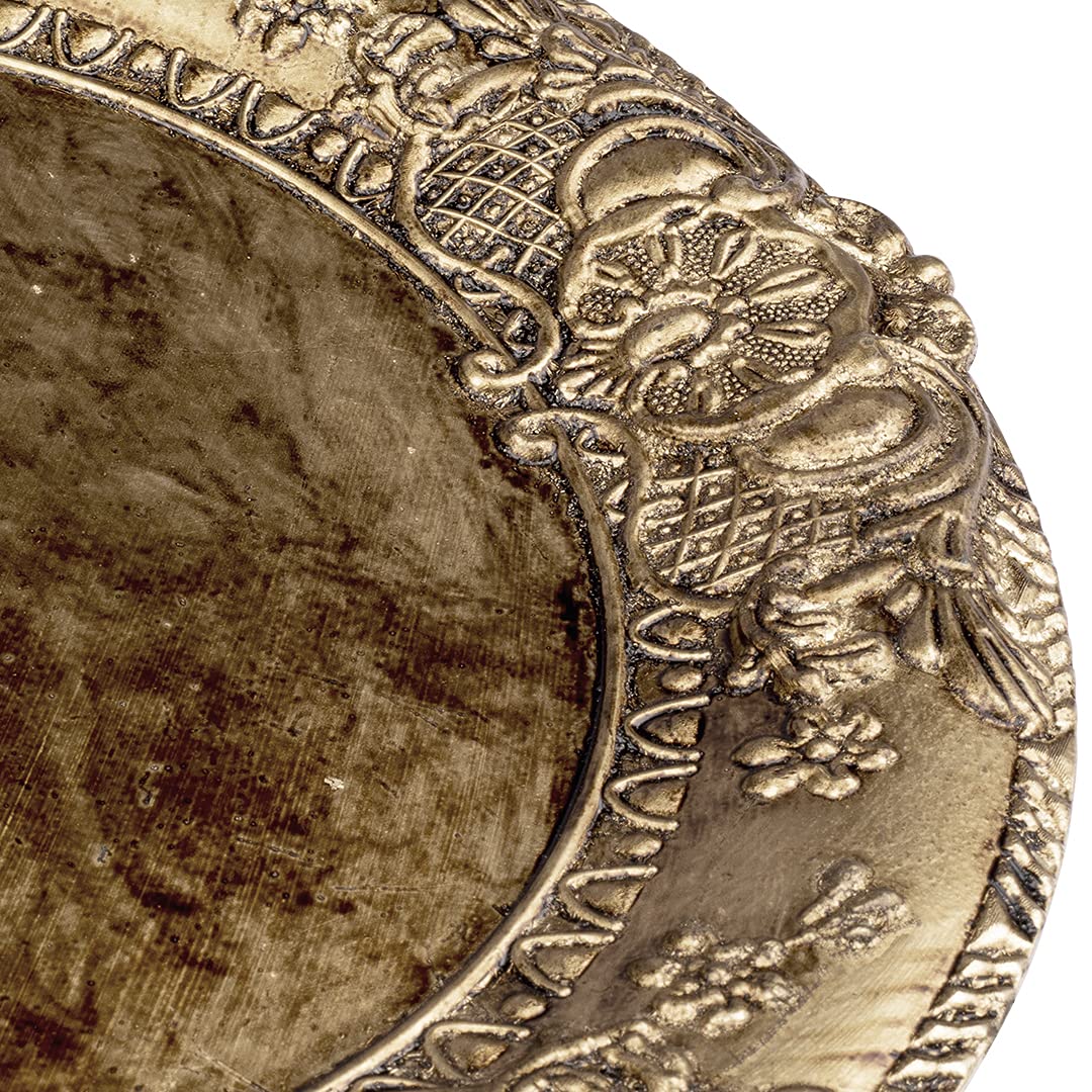 Koyal Wholesale 12-Piece Bronze Antique Embossed Charger Plates Set - French Style Rustic Table Decor for Weddings, Parties & Fine Dining