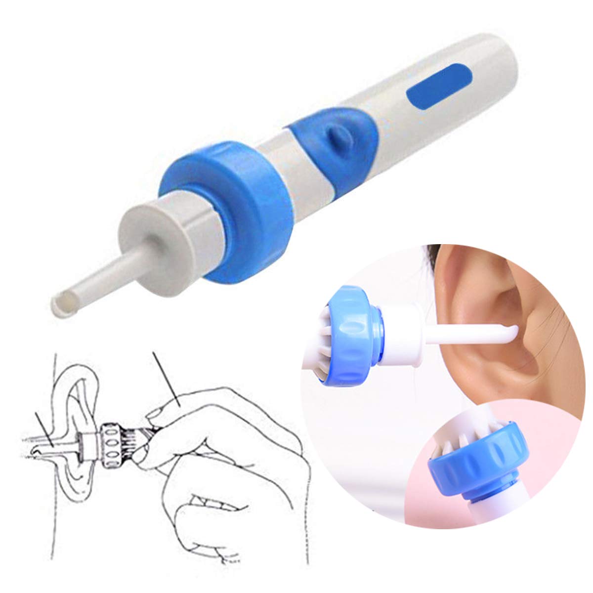 DISHUECO Electric Ear Wax Removal Tool - Painless & Safe Cordless Ear Cleaner with Vacuum Suction for Adults & Kids | White Medium Size | Perfect for Home Use, Travel & Personal Hygiene Care