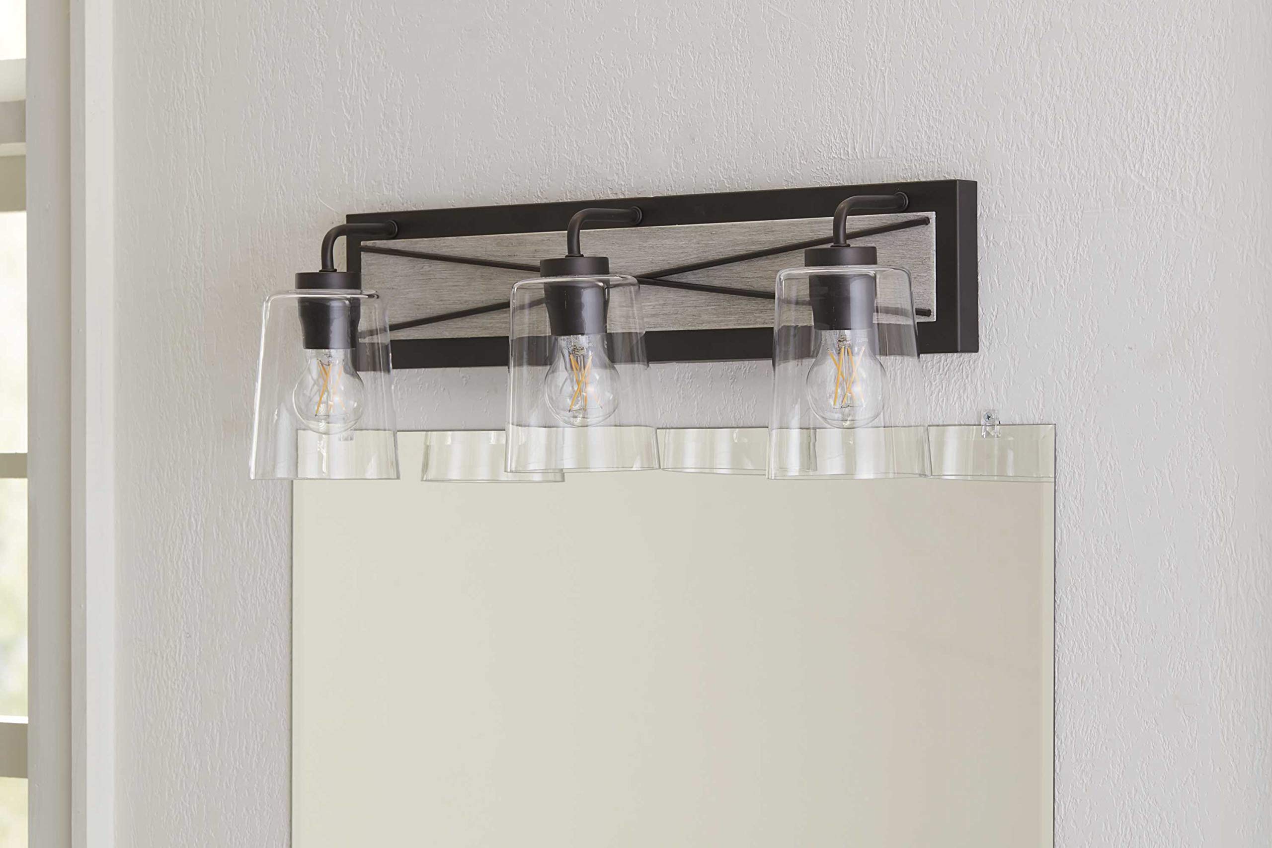 Progress Lighting Briarwood Collection 3-Light Clear Glass Coastal Bath Vanity Light in Graphite & Black - Perfect for Bathroom Vanity, Powder Room, and Coastal Style Home Decor