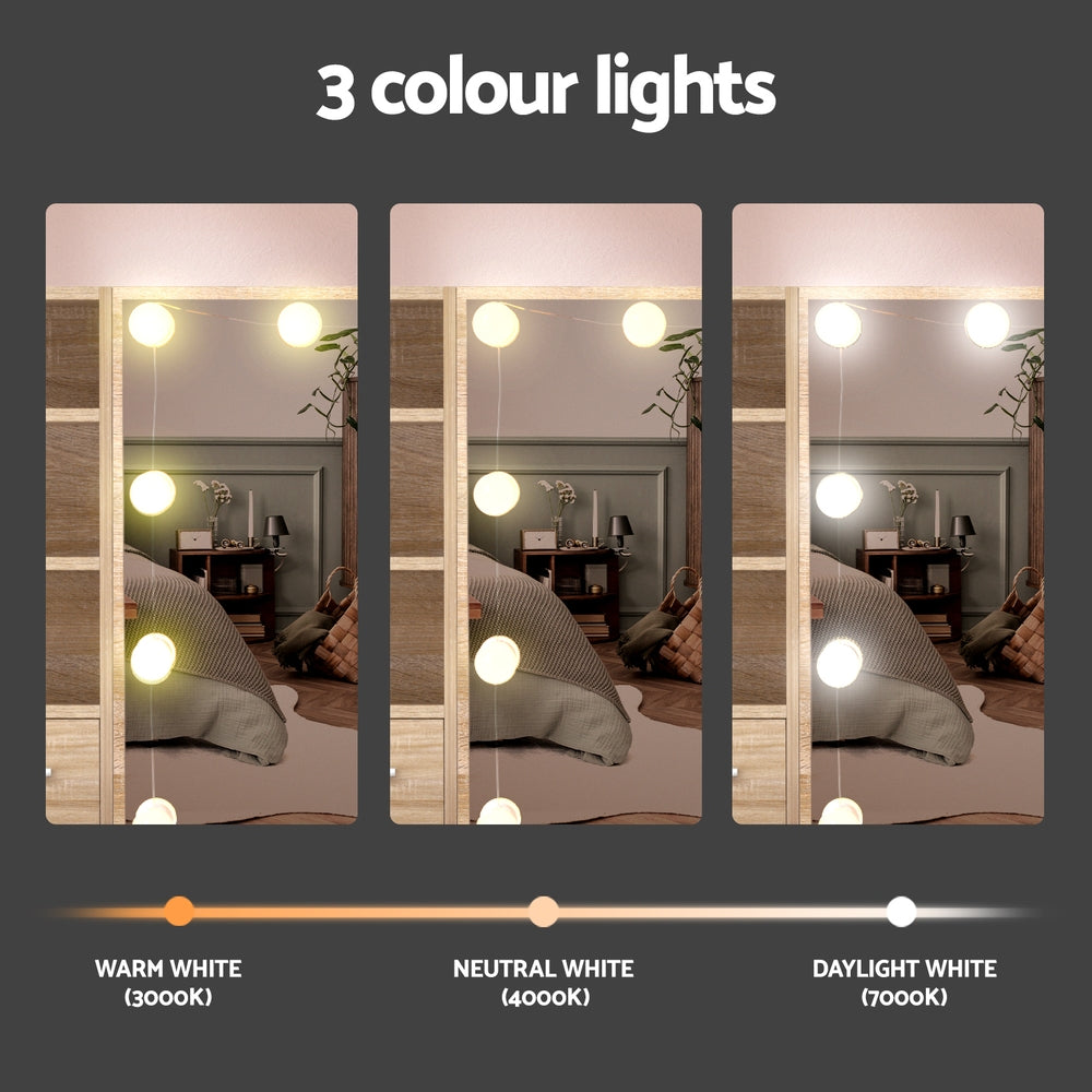 Vanity Dressing Table Set with Stool & 10 LED Bulbs - Wooden Makeup Desk for Bedroom, Boudoir, and Beauty Salon | Perfect for Makeup Application, Hair Styling & Home Decor