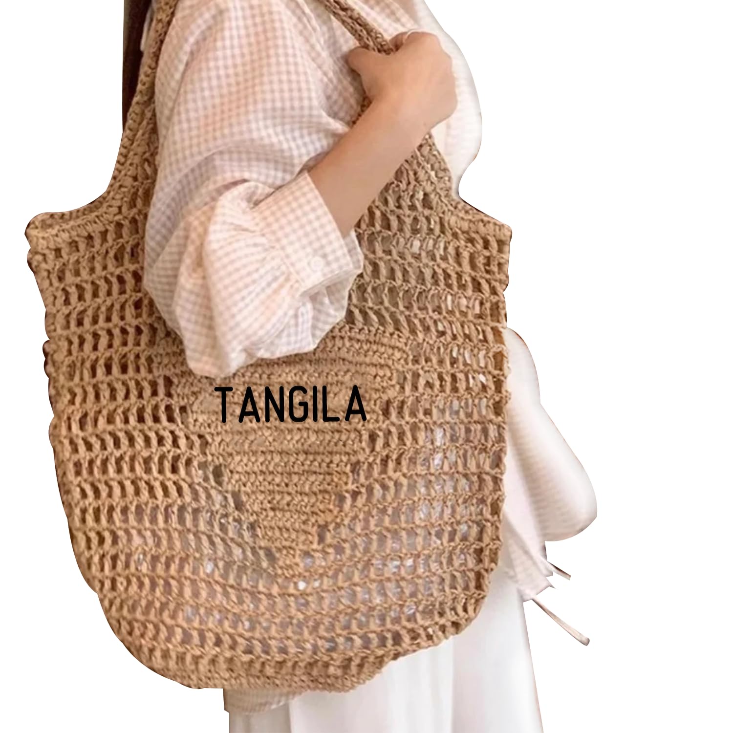 Customizable Personalized Women's Straw Mesh Tote Bag - Breathable Hollowed Out Beach Bag for Sunbathing, No Sand or Gravel Carry - Summer Shoulder Bag with Name Embroidery | Perfect for Beach Vacations, Pool Parties & Outdoor Picnics