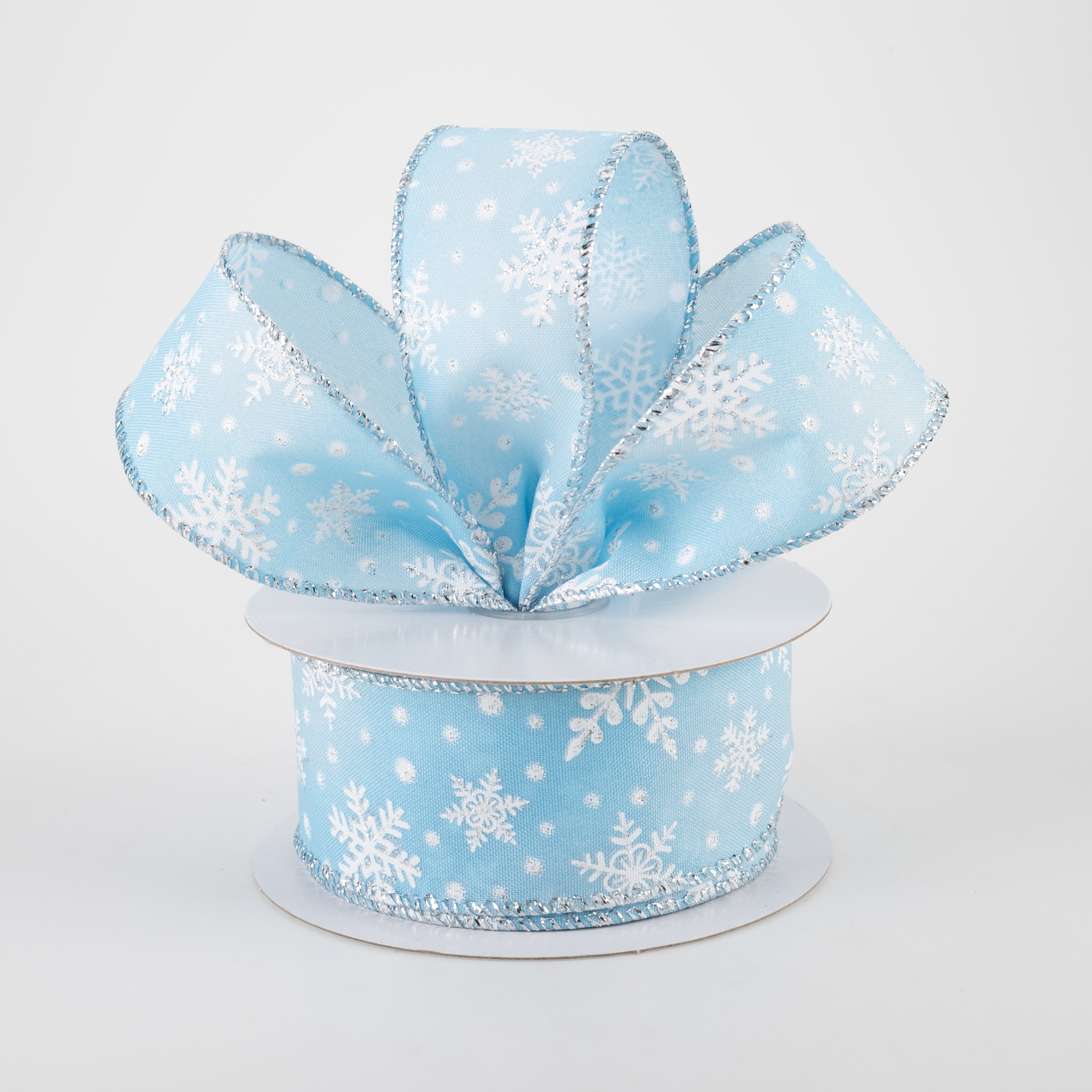 1.5 Inch Iridescent Snowflake Ribbon - Light Blue (10 Yards) for Christmas Gift Wrapping, Holiday Decorations, DIY Crafts and Party Favors