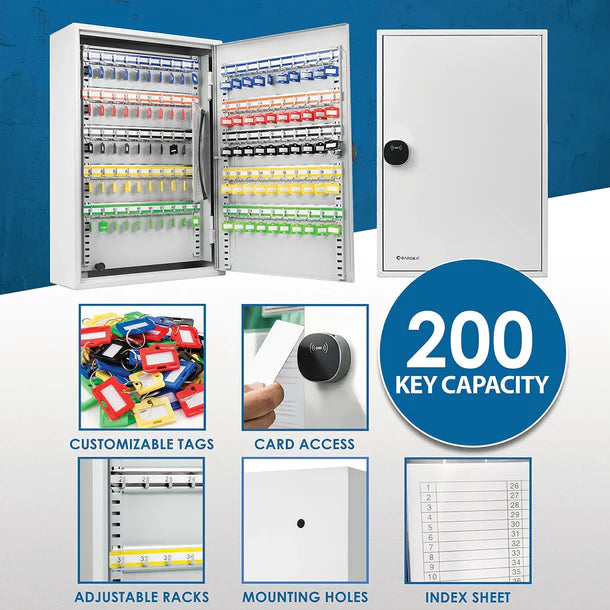 Barska CB13716 200-Key Storage Cabinet with RFID Lock - Secure Key Organizer for Home, Office & Commercial Use | Grey