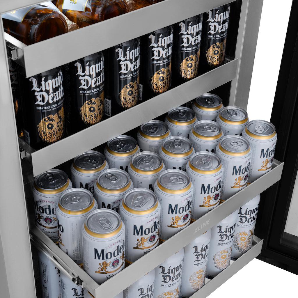 ZLINE Autograph Edition 24 Inch Touchstone 151 Can Beverage Refrigerator - Stainless Steel Glass Door & Matte Black Handle - Compact Drink Cooler for Home Bar, Office, or Man Cave (RBSOZ GS 24 MB)