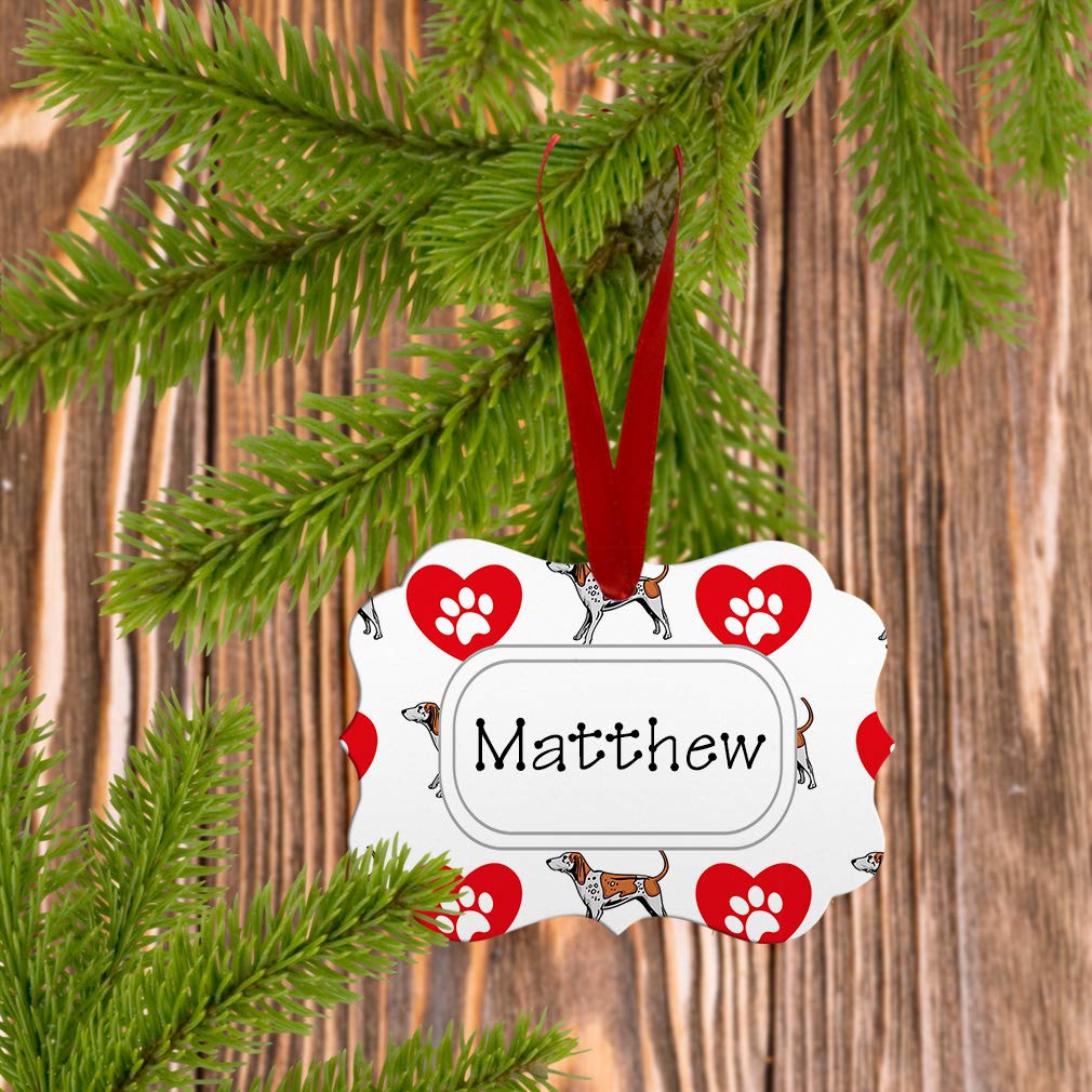 Personalized Aluminum Christmas Ornament - English Coonhound Dog with Heart Paws - Holiday Tree Decoration - Custom Text London Shape - Perfect for Xmas Gifts & Home Decor