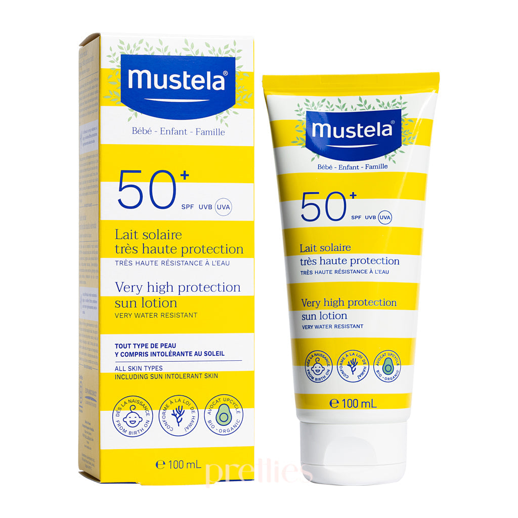 Mustela Very High Protection Sun Lotion SPF 50+ 100ml - Fragrance-Free Baby Sunscreen for Sensitive Skin - Perfect for Beach, Pool & Outdoor Activities