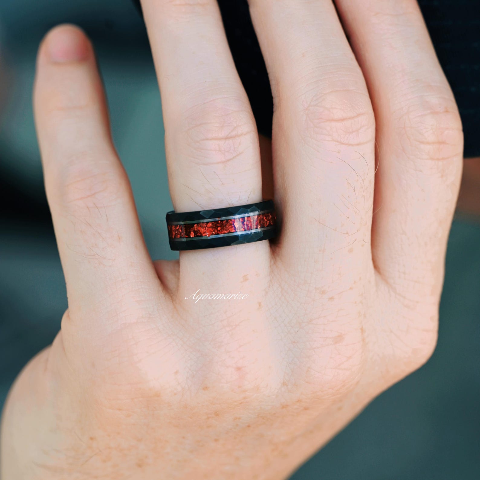Natural Red Garnet Couples Ring - Skye Kite™ Matching Promise Rings for Him & Her - Romantic Anniversary Gift for Couples, Wedding, Engagement, Valentine's Day