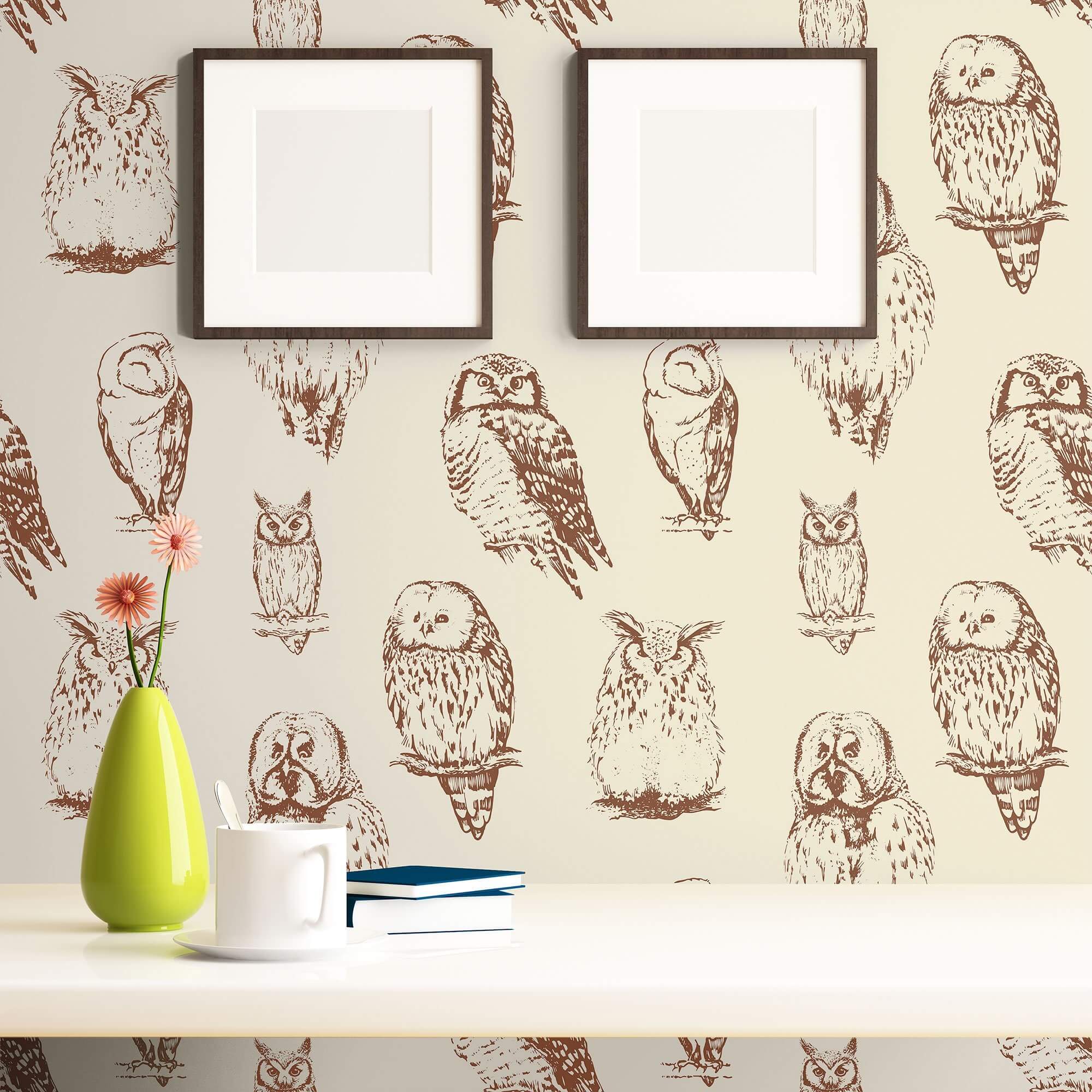 Brown and Tan Bird Animal Peel and Stick Removable Wallpaper - Self-Adhesive Decorative Wall Covering for Nursery, Bedroom, Living Room Decor