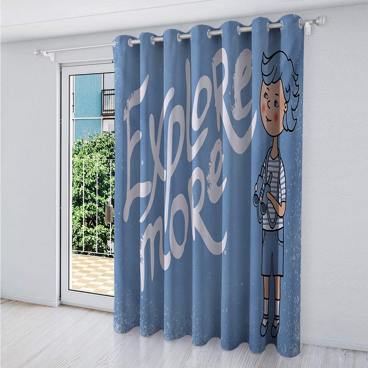 Blackout Curtains for Bedroom & Living Room - Pale Blue, Peach & White Thermal Insulated Drapes (63