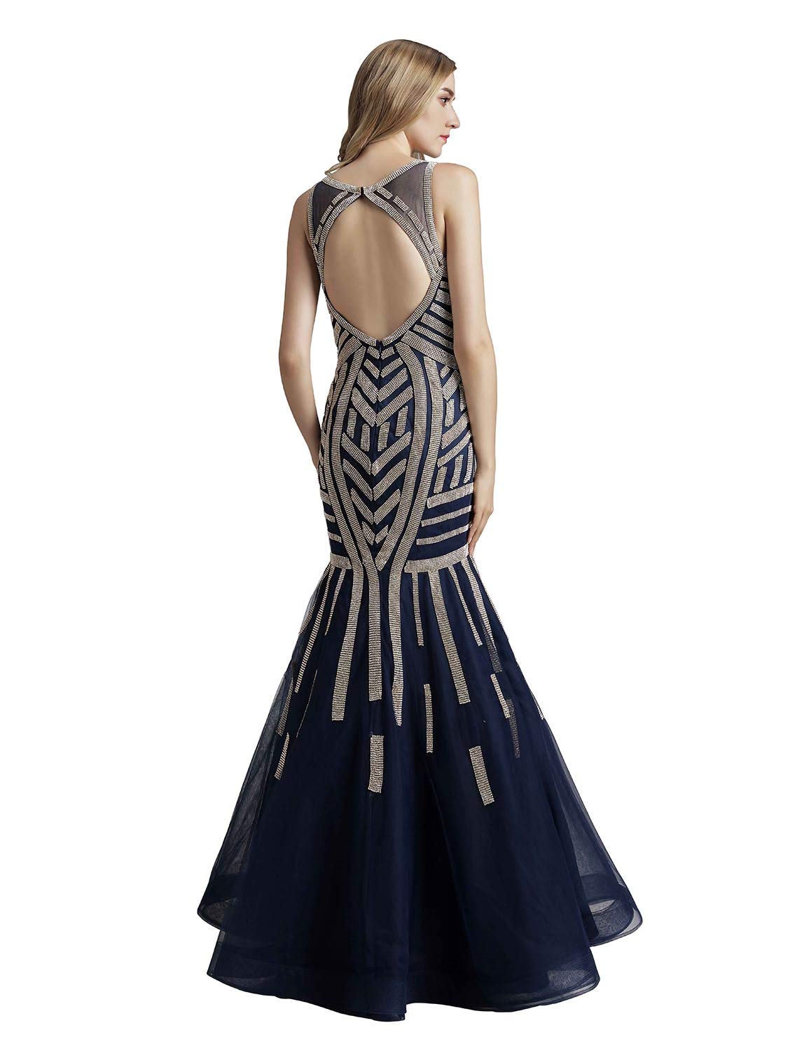 Elegant Women's Long Mermaid Evening Gowns - Sequin Beaded Formal Dresses with Tulle & Corset Backless Design for Prom, Gala, Wedding & Special Occasions