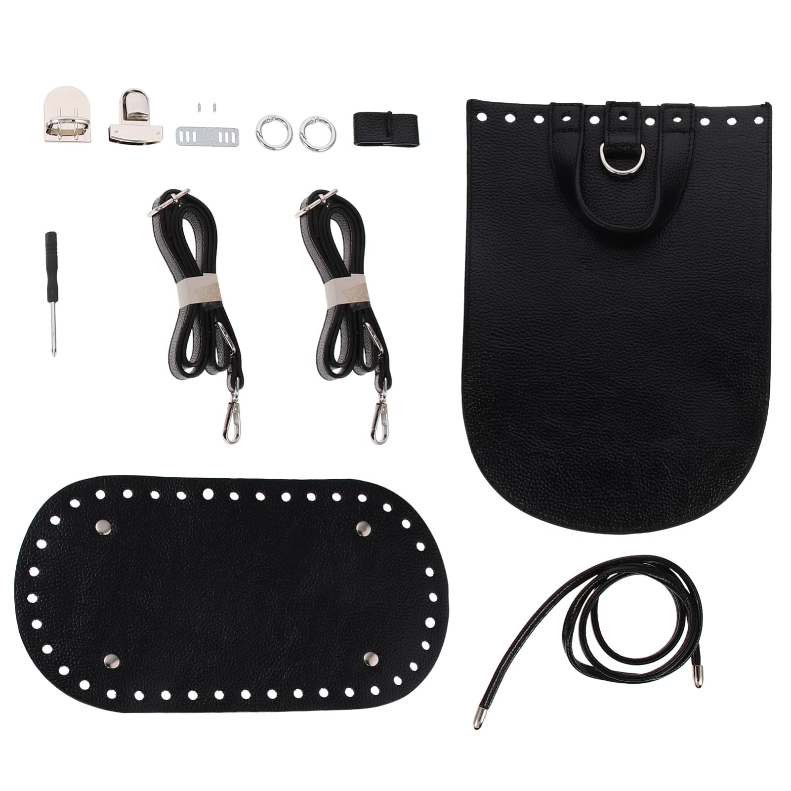 DIY PU Leather Bag Knitting Set - Backpack Strap, Twist Lock, Flap Cover & Buckles for Handmade Shoulder Bags (Black) | Craft Supplies for DIY Leather Backpacks, Purses & Fashion Accessories | Perfect for Sewing Projects, Gift Making & Fashion Design