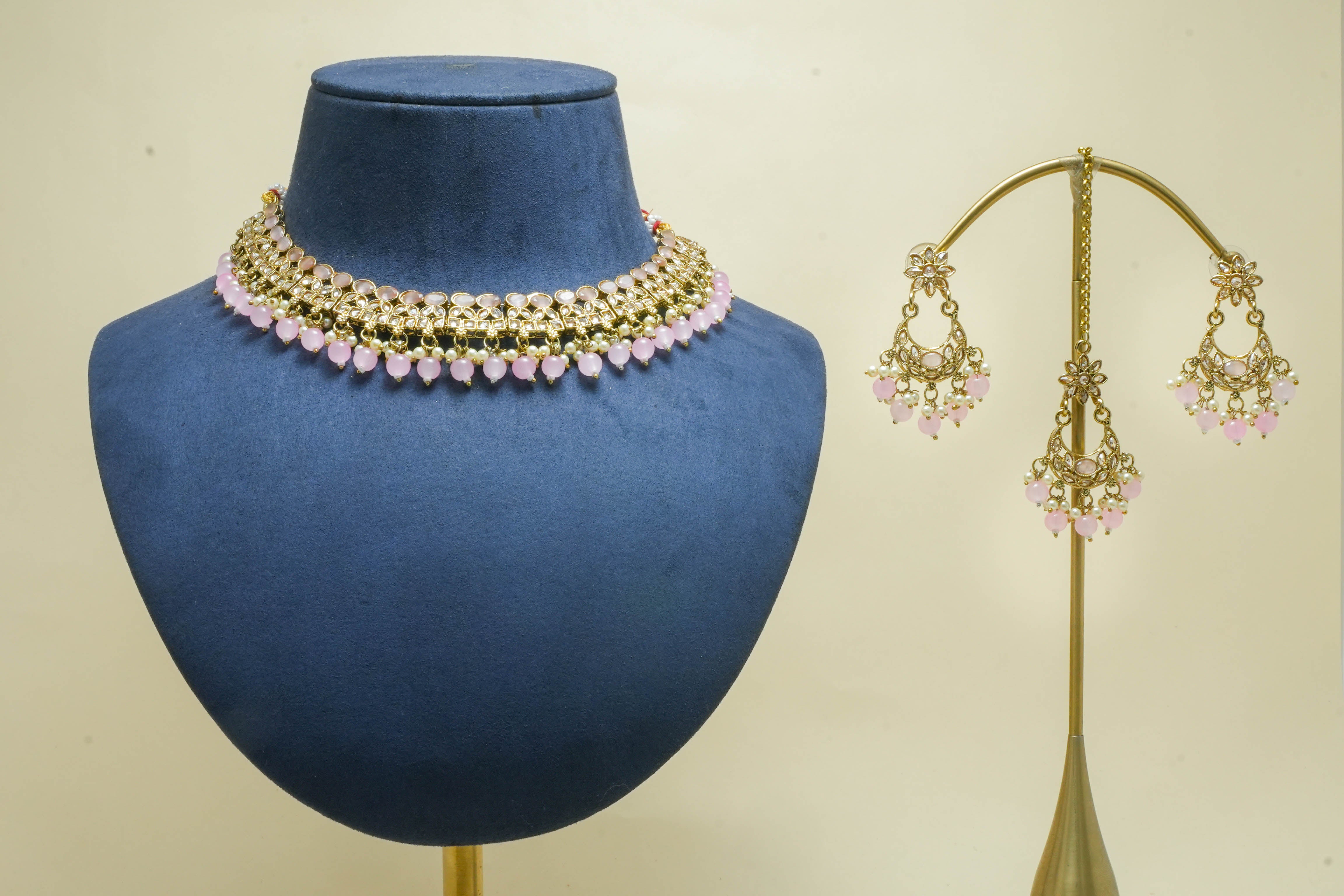 DISHA Polki Jewelry Set - Traditional Indian Bridal Necklace, Earrings & Bracelet for Weddings, Festivals & Special Occasions