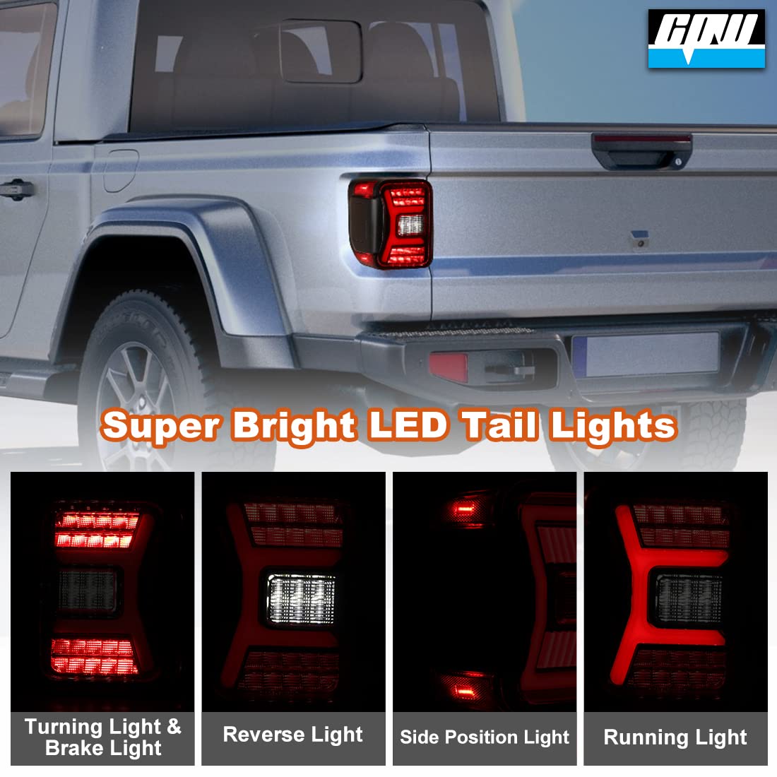 Premium LED Tail Lights Assembly for 2019-2025 Jeep Gladiator JT - Full LED Functional Rear Lamp Replacement with Sequential Turn Signal (Black Housing Red Lens) - Perfect for Off-Roading & Night Driving Safety