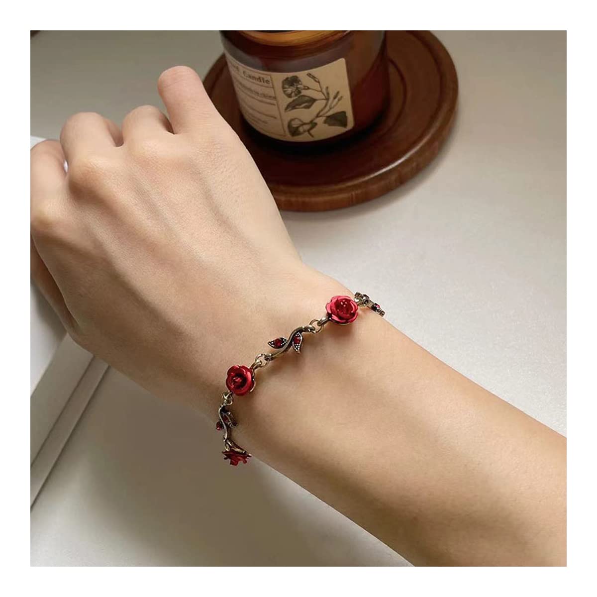 3Pcs Rose Red Jewelry Set - Flower Necklace, Dangle Earrings & Bracelet for Women | Rose Gold Bridal Jewelry for Wedding, Prom, Party & Special Occasions | Elegant Gift for Bride, Girlfriend & Loved Ones