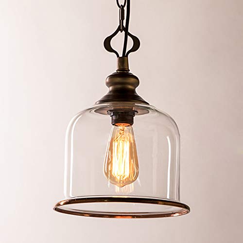 Brass Cup Shaped Clear Glass Pendant Light Fixture - Traditional Single Hanging Light for Dining Room, Hallway & Kitchen | Perfect for Farmhouse, Vintage & Modern Home Decor