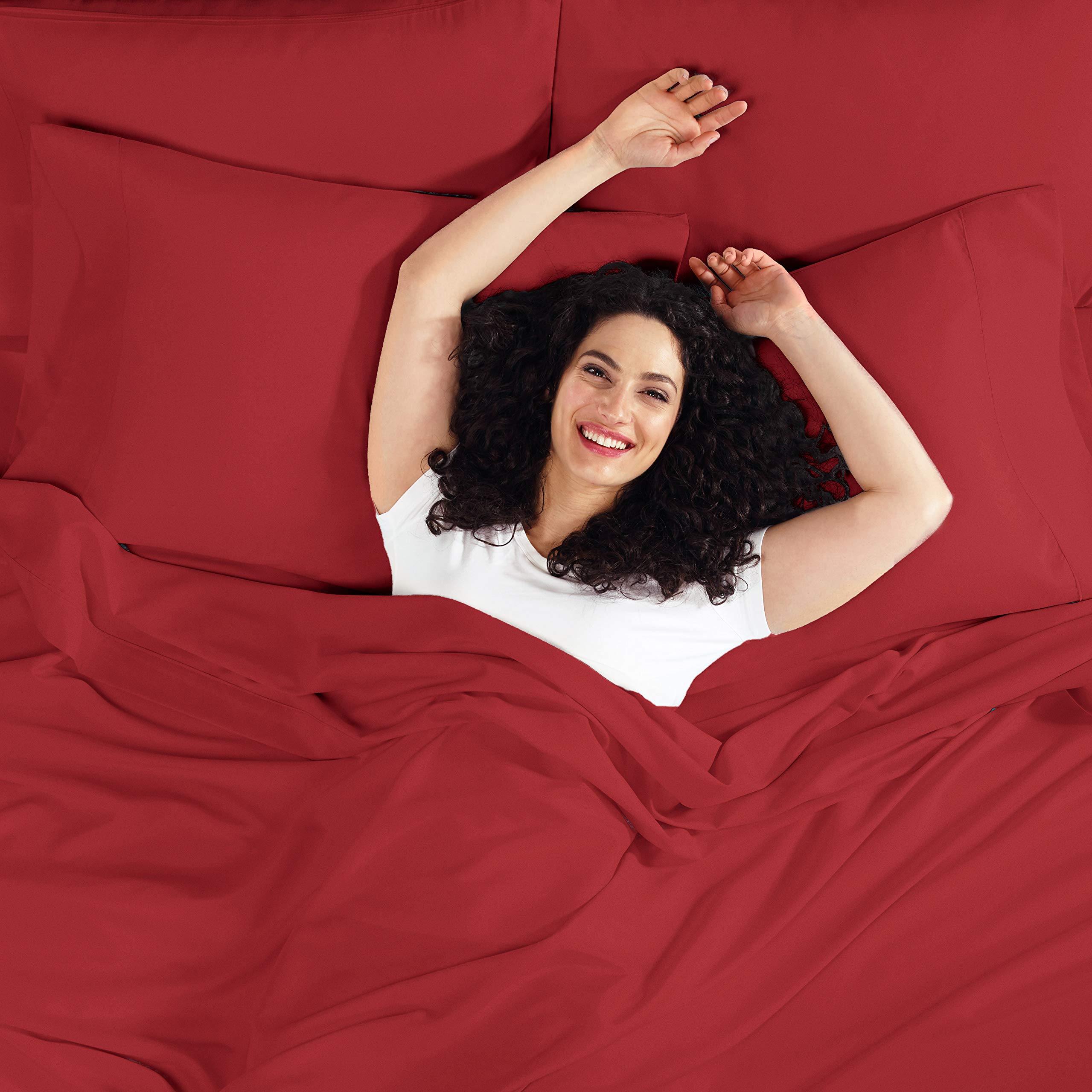Premium 800 Thread Count 100% Pure Cotton King Size Sheet Set - Ultra Soft & Breathable Flat Sheet + 2 Pillowcases (Burgundy, 3-Piece) - Perfect for Luxury Bedrooms, Guest Rooms & Hotels