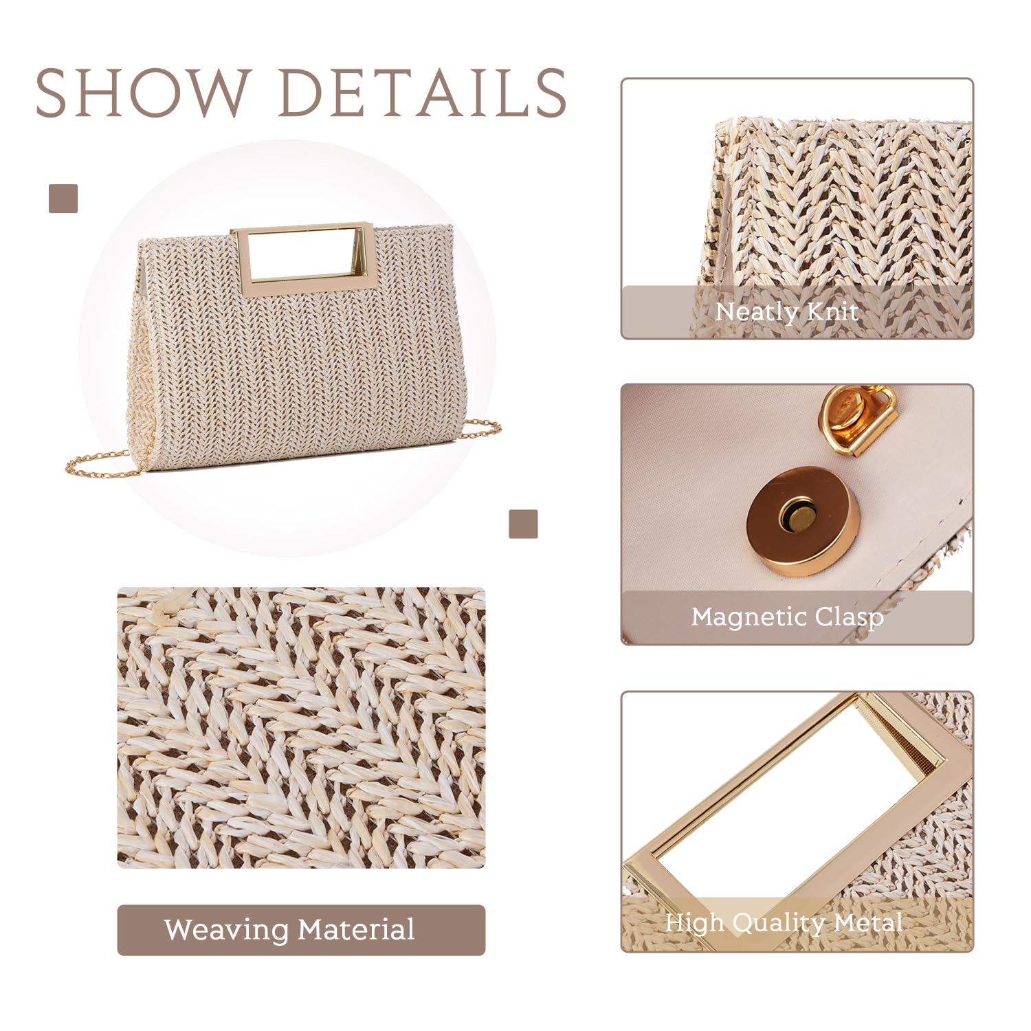 Stylish Straw Clutch Purse for Women - Woven Raffia Crossbody Bag with Top Handle, Perfect for Beach Vacations, Summer Evenings & Boho Fashion Accessories