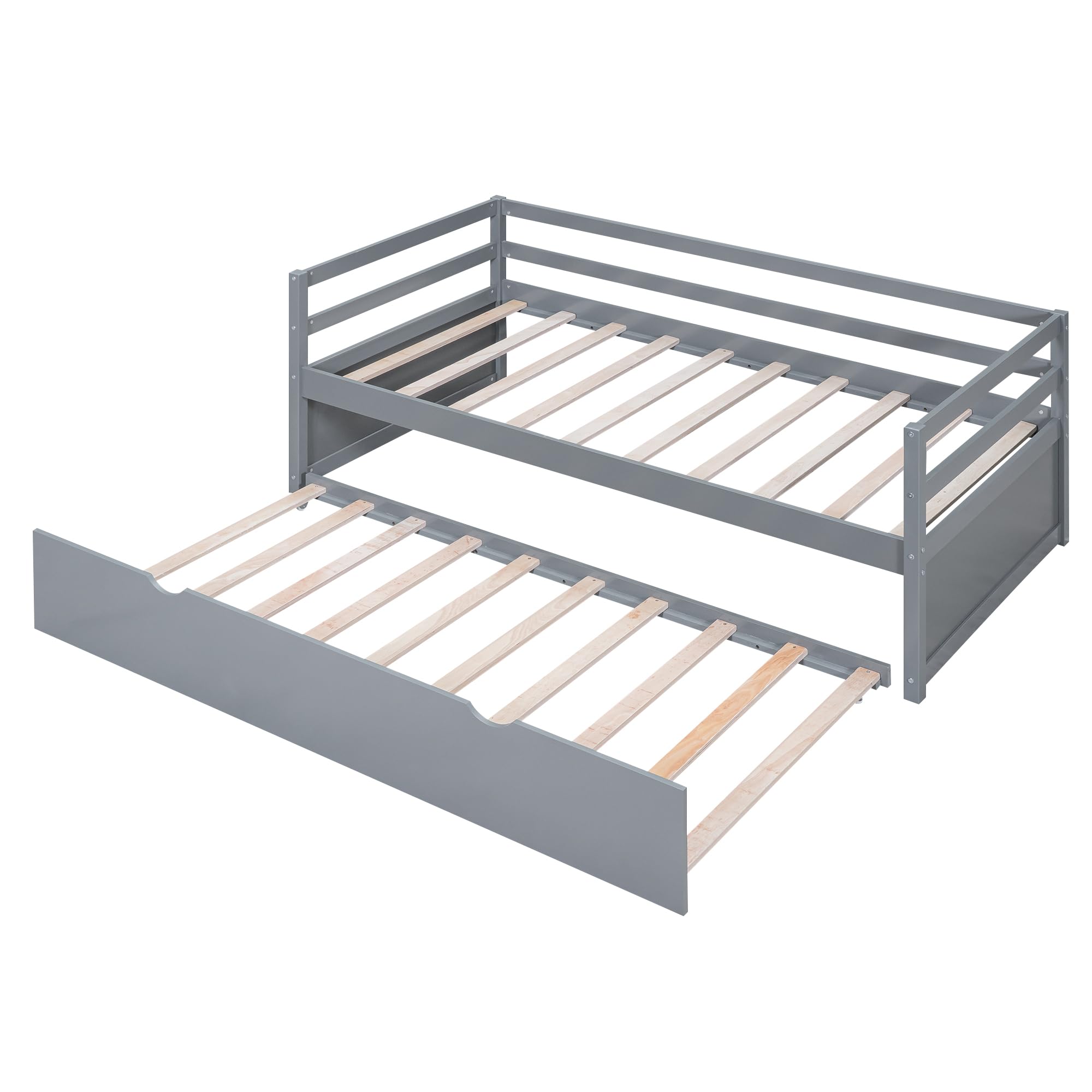 Merax Twin Size Daybed with Trundle - Solid Wood Captain's Bed Frame, Convertible Sofa Bed for Guest Room & Small Spaces (Grey) | Perfect for Home Office, Dorm Room & Studio Apartments