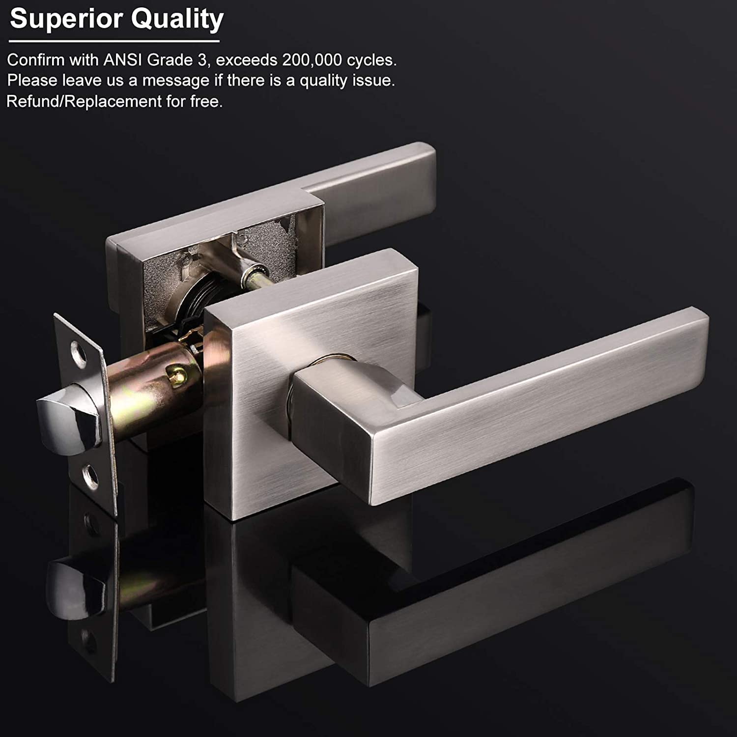10 Pack Heavy Duty Passage Door Handle - Keyless Satin Nickel Finish, Square Reversible Door Lever for Hallway, Closet & Interior Doors | Durable Hardware for Home, Office & Commercial Use