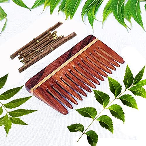 Organic Neem Wood Comb for Hair Growth & Dandruff Control - Natural Ayurvedic Hair Care for Women & Men (10x5x2cm) - Perfect for Daily Scalp Massage & Healthy Hair Maintenance