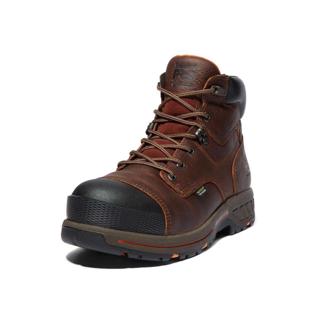 Helix HD 6 Inch Composite Toe Safety Work Boots for Men - ANSI Certified, Electrical Hazard Protection, Slip Resistant - Brown Leather Work Shoes for Construction, Warehouse & Industrial Workers