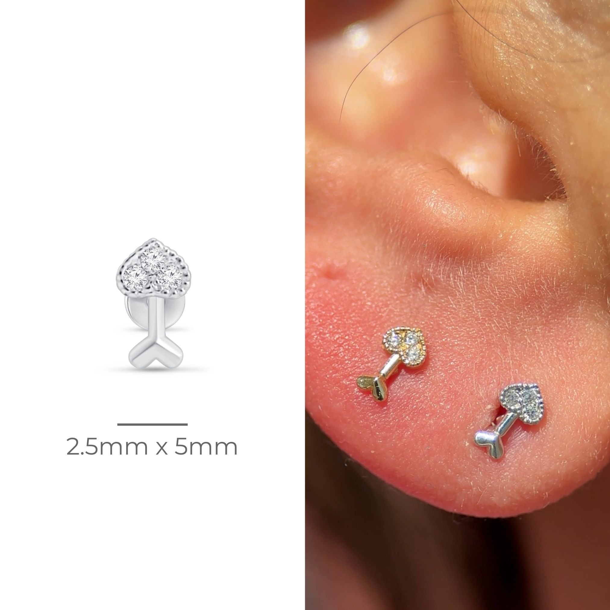 14K White Gold Diamond Heart Cupid's Arrow Stud Earrings - Perfect for Valentine's Day Gifts, Anniversary Presents & Romantic Occasions