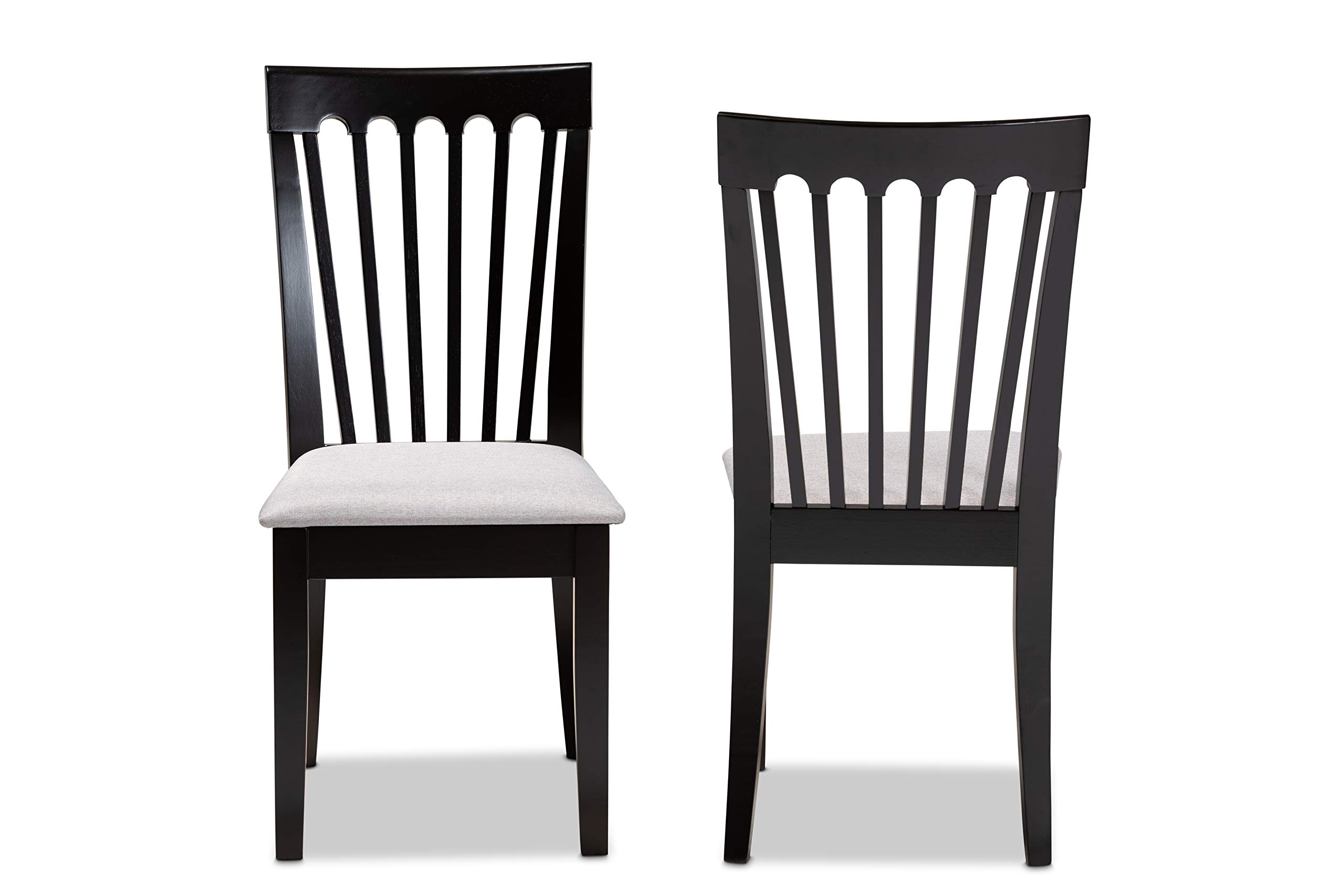 Baxton Studio Minette 2-Piece Dining Chair Set - Gray Fabric Upholstered Seats with Espresso Brown Wood Frame - Perfect for Kitchen, Dining Room & Small Space Decor