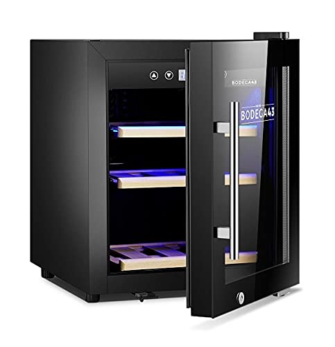 BODEGA43-12C 12 Bottle Wine Cooler Refrigerator - 33L Capacity, 5-20°C Temperature Range, Single Zone, Ultra Quiet 41dB, Compressor Cooling System with 3 Beechwood Shelves - Perfect for Home Bars, Kitchen Countertops, and Small Spaces