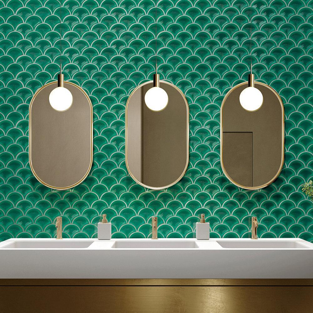 Premium Marina Hunter Green Fish Scale Glossy Mosaic Tile - Perfect for Kitchen Backsplash, Bathroom Walls & Pool Designs